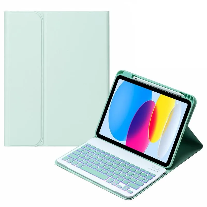 10.9 Ipad 10Th Gen 2022 Backlit Keyboard Case With Pen Slot - Bluetooth Leather