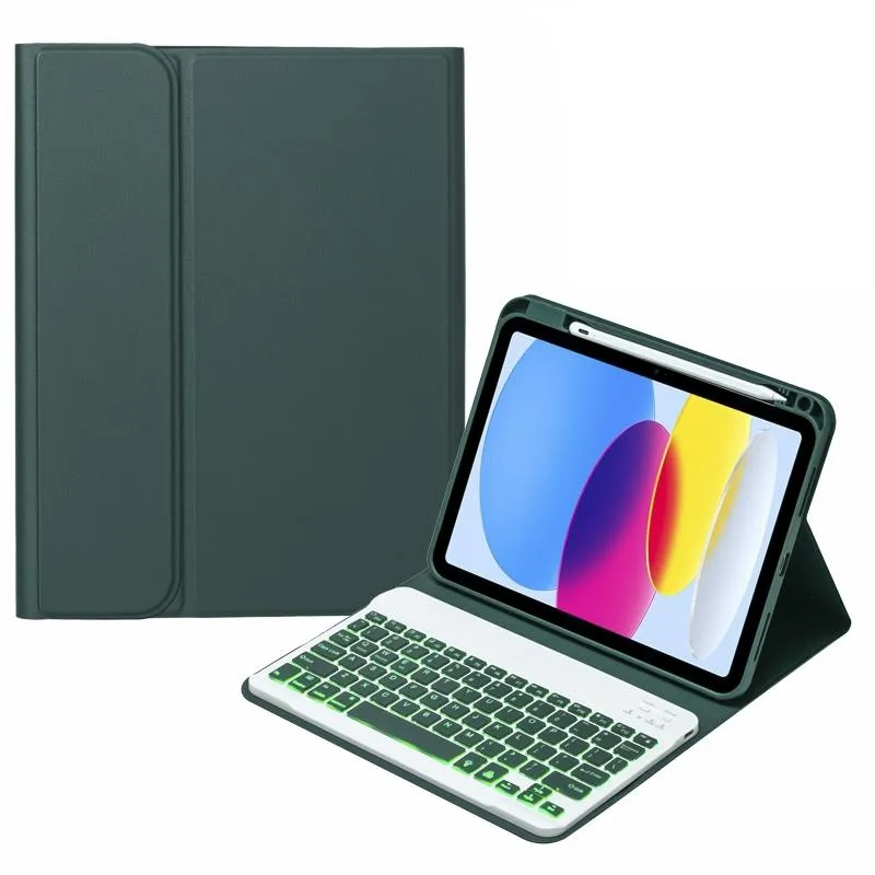 10.9 Ipad 10Th Gen 2022 Backlit Keyboard Case With Pen Slot - Bluetooth Leather