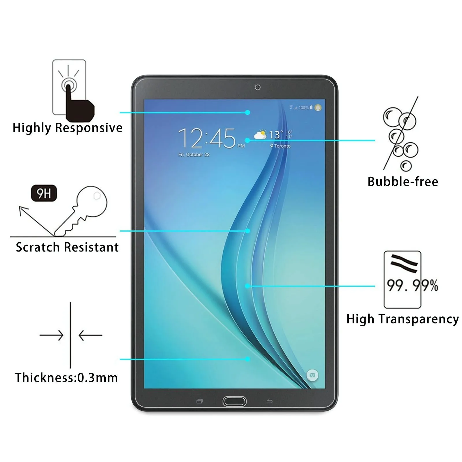 2-pack 9h Tempered Glass Film for Samsung Galaxy Tab e 9.6 - Hd Explosion-proof