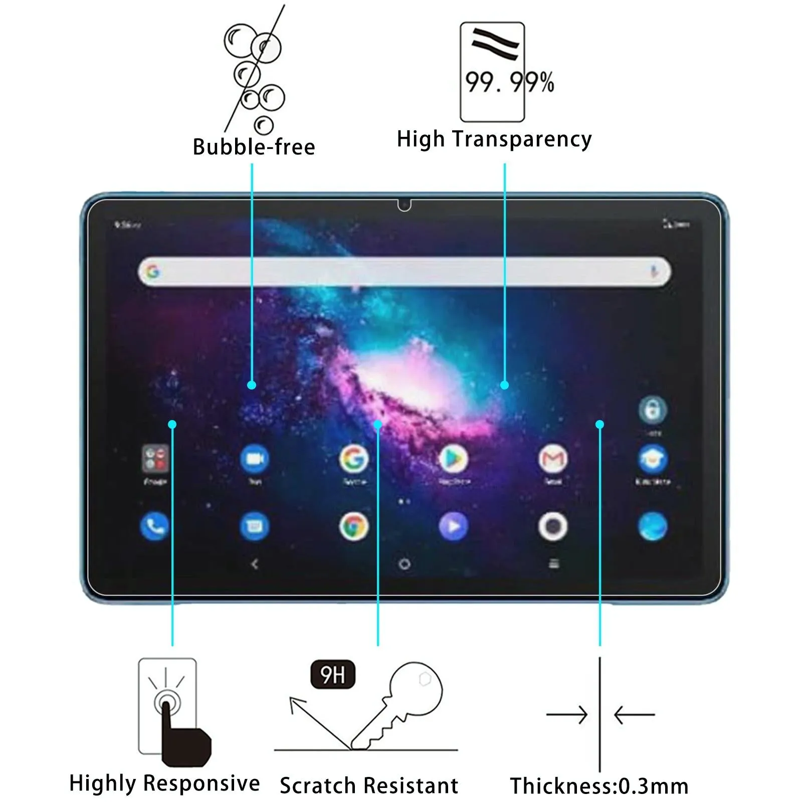 2-Pack 9H Tempered Glass Film For Tcl Tabmax 10.4 / Honor Tablet V7 - Explosion-Proof 2.5D