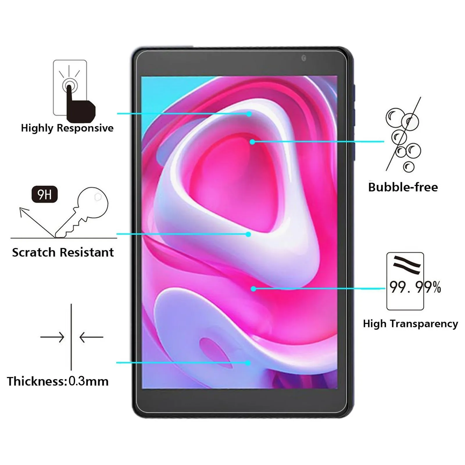 2-Pack Tempered Glass Film For Blu M8L Plus Tablet - 9H 2.5D Explosion-Proof