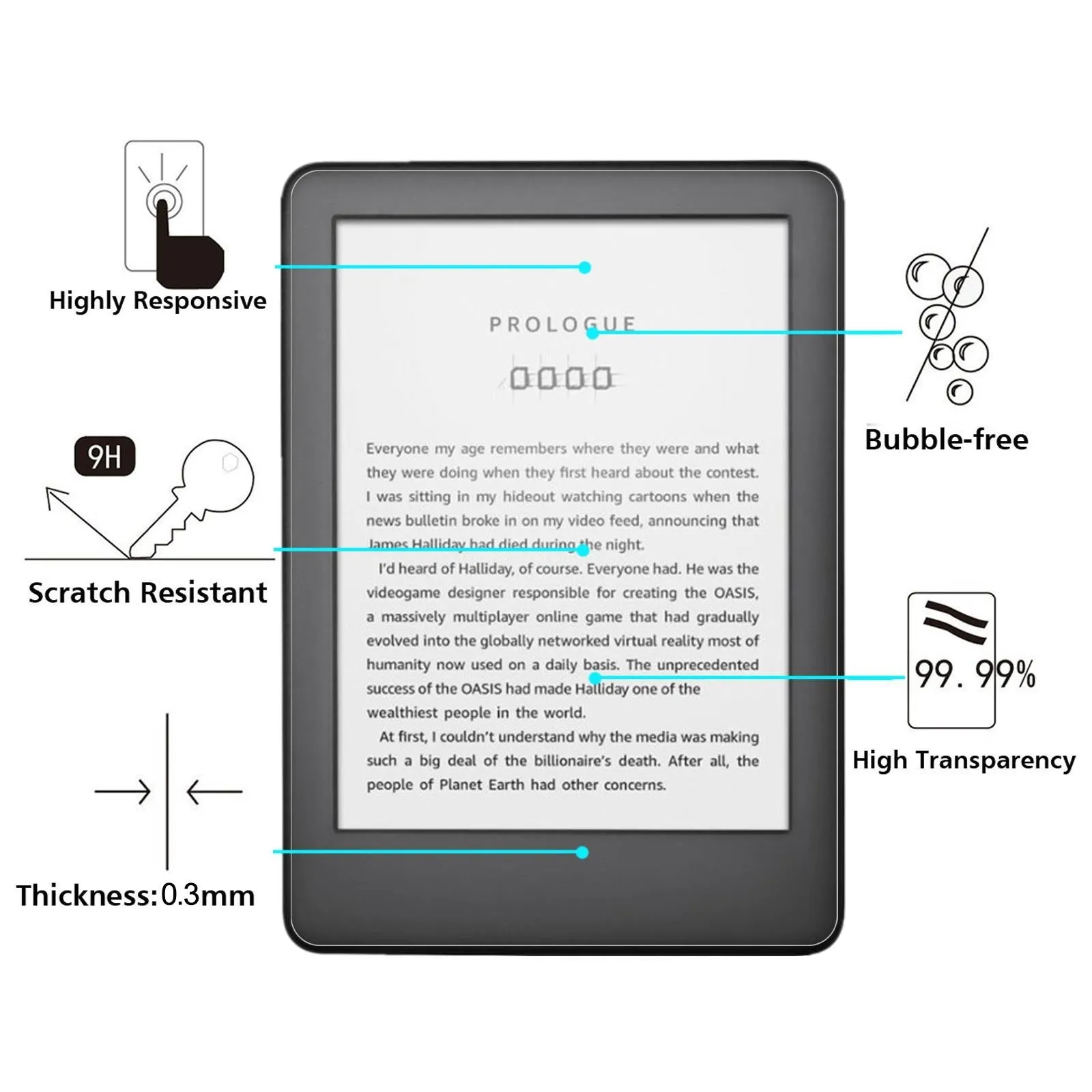 2019 Amazon Kindle Tempered Glass Film - 9H Explosion-Proof 2.5D