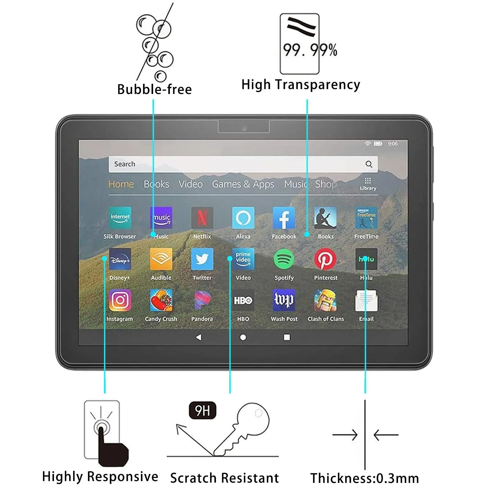 25-Pack Tempered Glass Film For Amazon Kindle Fire Hd 8 2020 / 2022