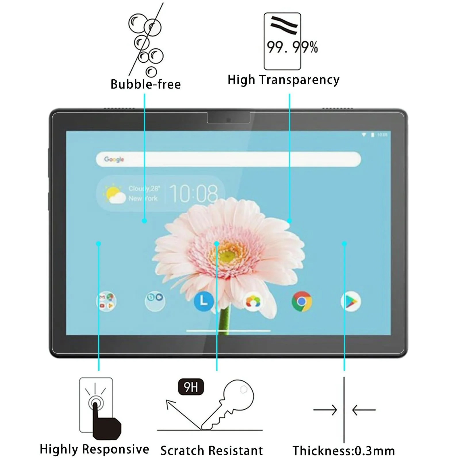25-Pack Tempered Glass Film For Lenovo Tab M10 Fhd - 9H 2.5D Explosion-Proof