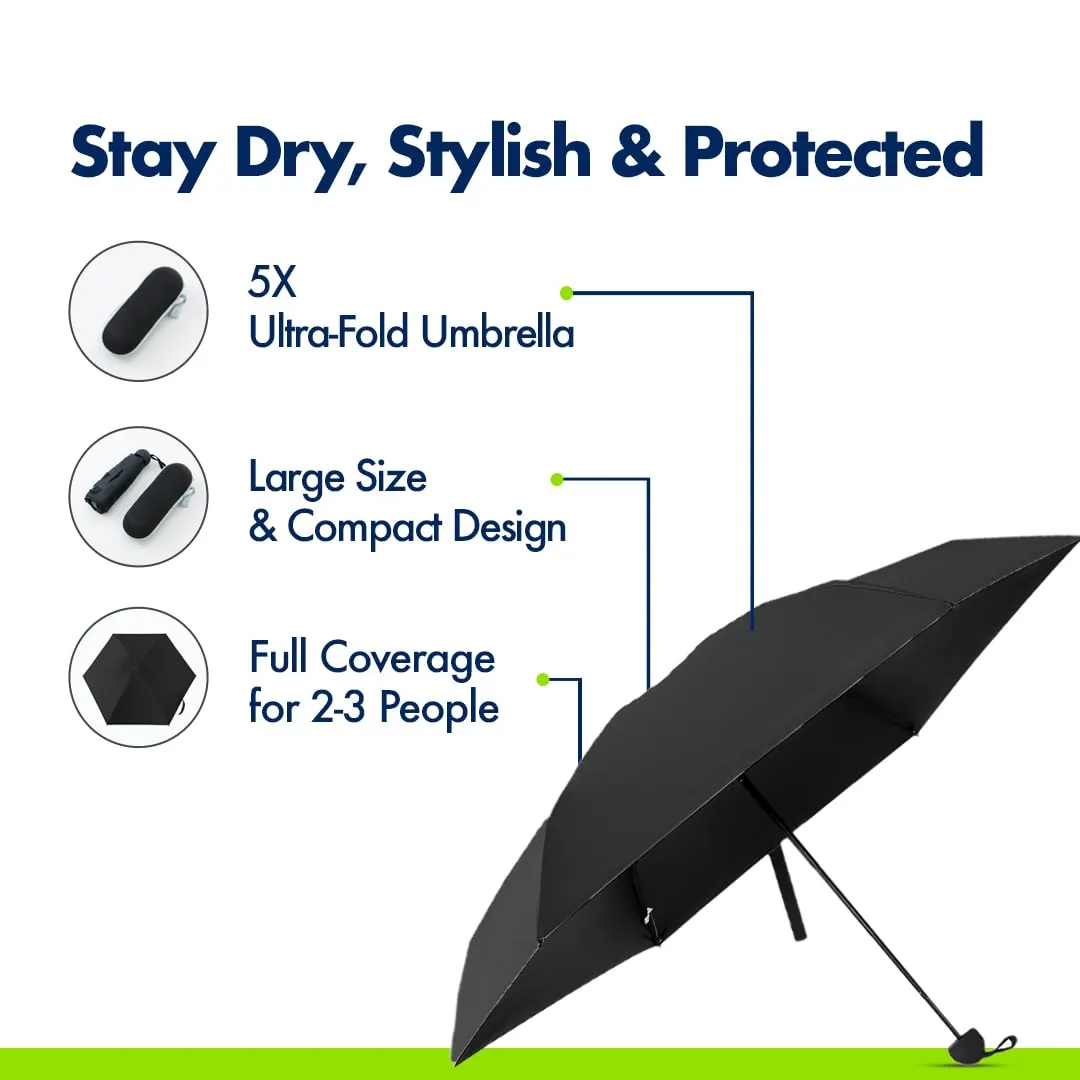 ABSORBIA Straight UmbrellaBlack and 5X Folding Umbrella Black(Pack of 2) For Rain & Sun Protection and also windproof | Double Layer Folding Portable Umbrella with Cover |Fancy and Easy to Travel