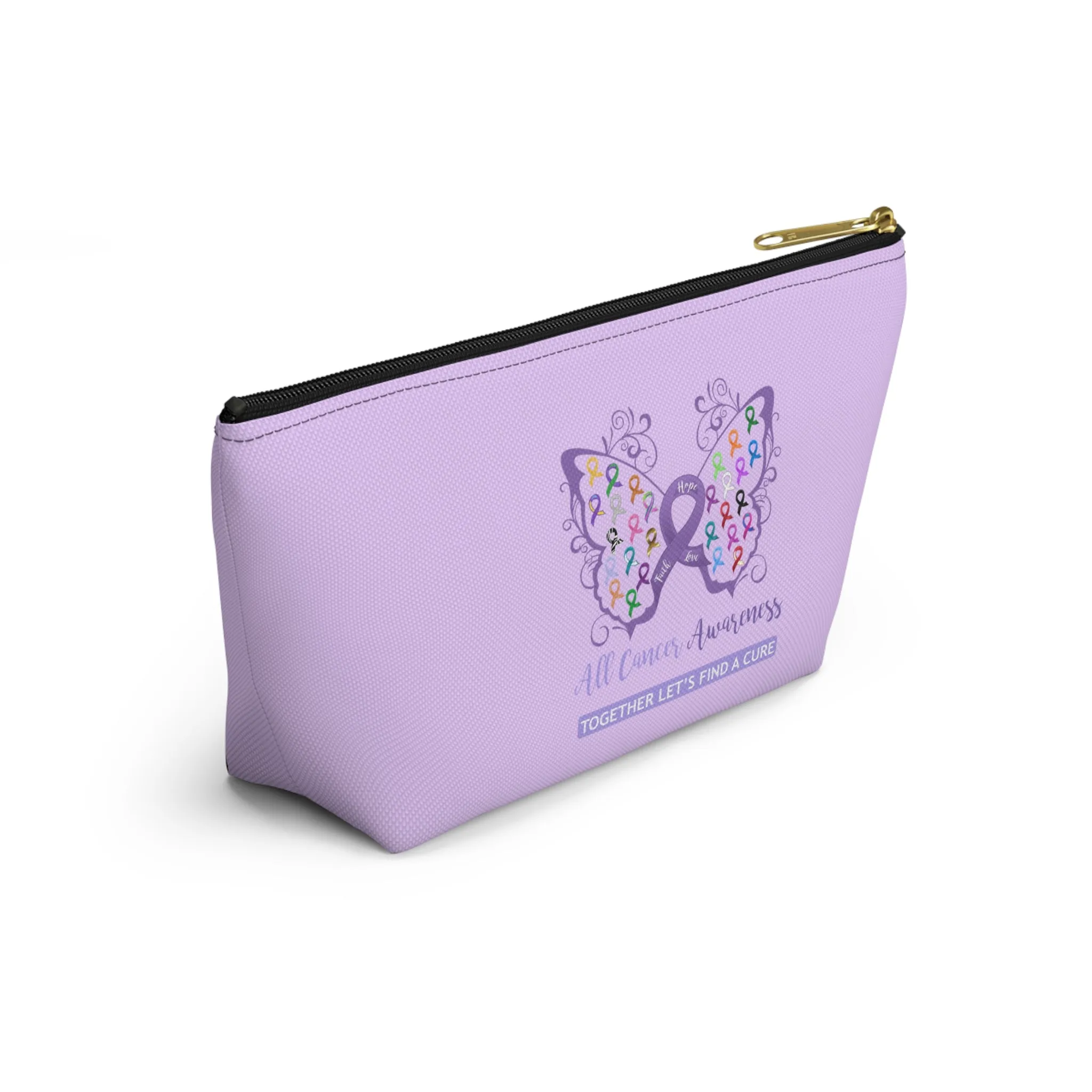 All Cancer Awareness Filigree Butterfly Small "Light Lavender" T-Bottom Accessory Pouch (Dual-Sided Design)