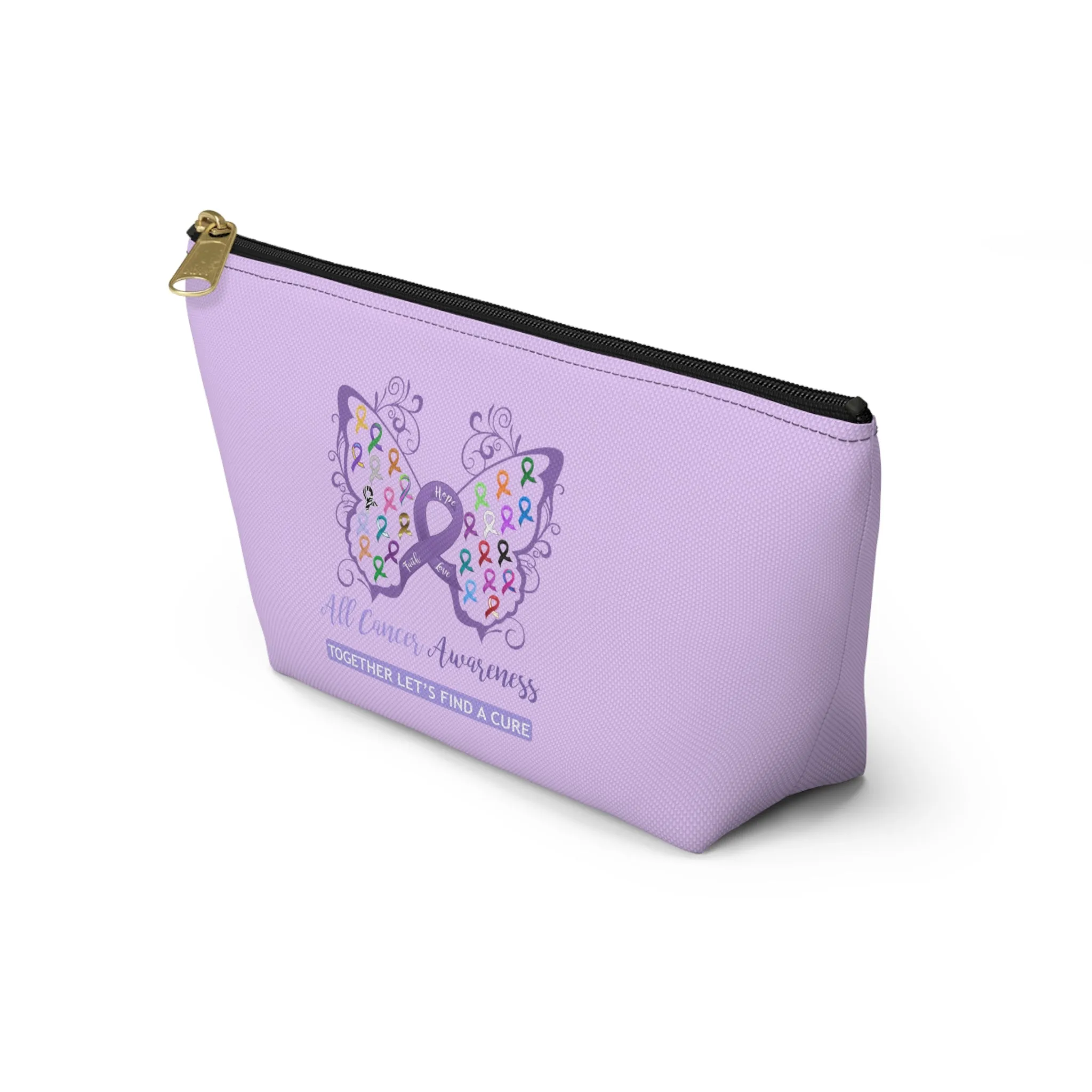 All Cancer Awareness Filigree Butterfly Small "Light Lavender" T-Bottom Accessory Pouch (Dual-Sided Design)