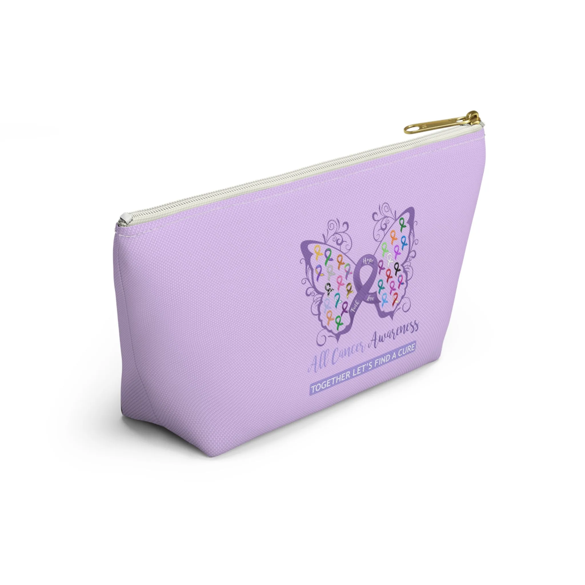All Cancer Awareness Filigree Butterfly Small "Light Lavender" T-Bottom Accessory Pouch (Dual-Sided Design)