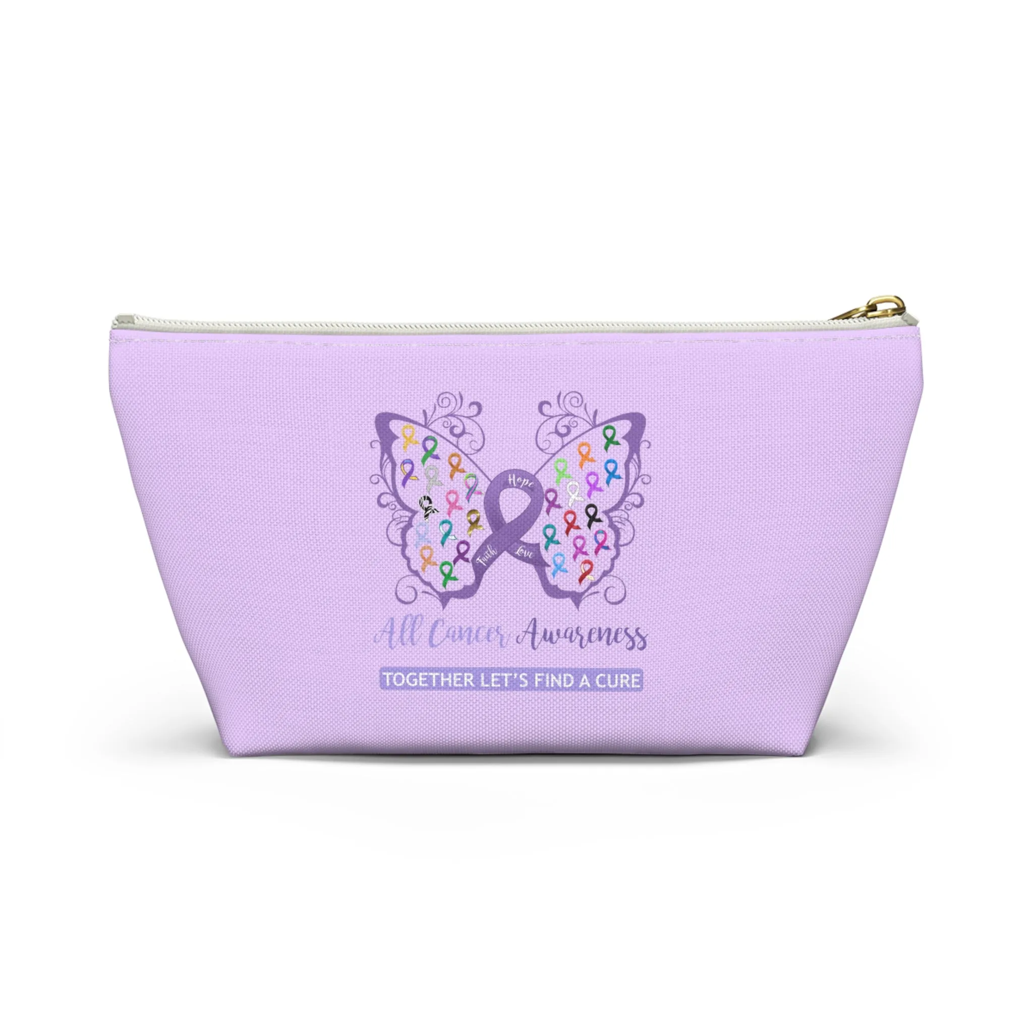 All Cancer Awareness Filigree Butterfly Small "Light Lavender" T-Bottom Accessory Pouch (Dual-Sided Design)