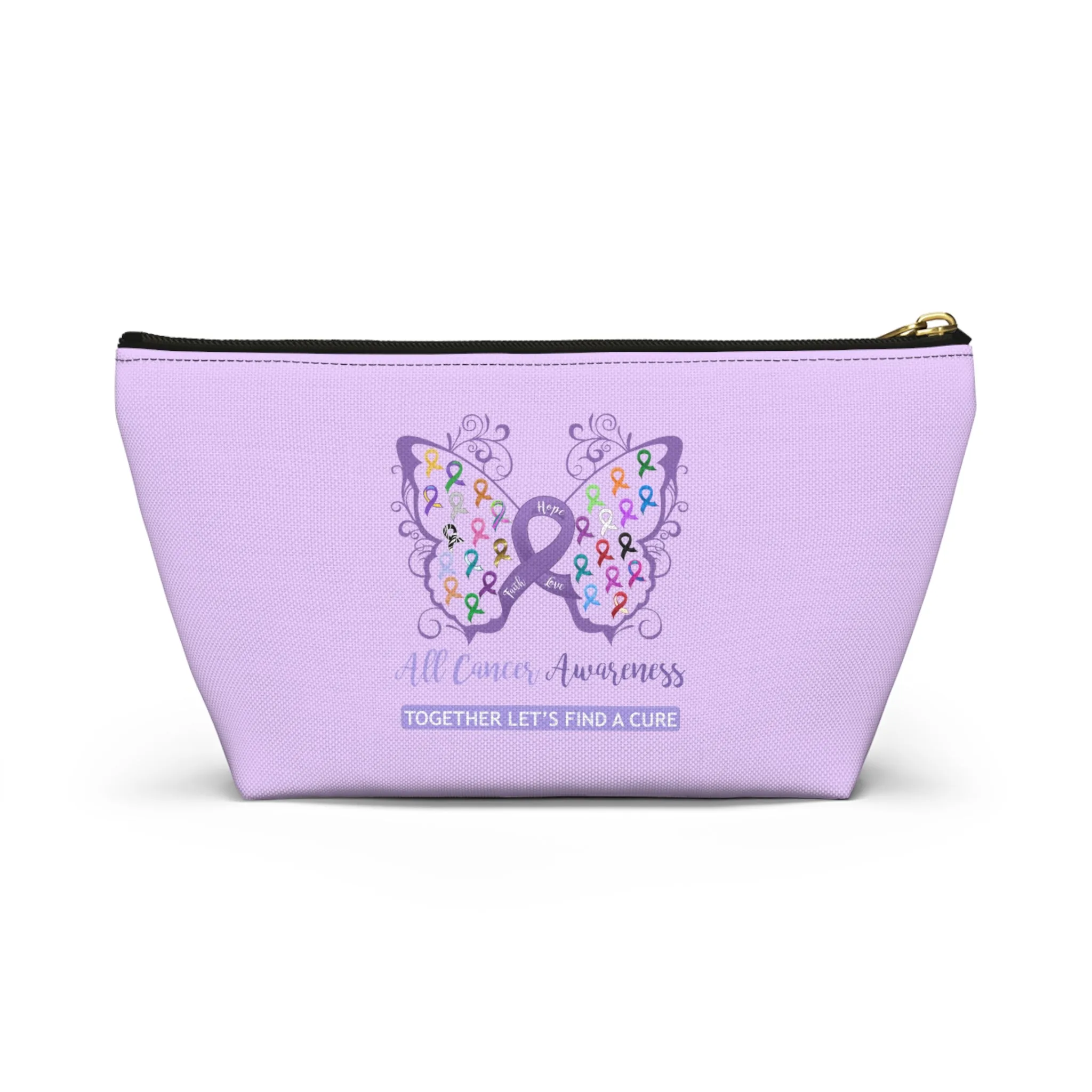 All Cancer Awareness Filigree Butterfly Small "Light Lavender" T-Bottom Accessory Pouch (Dual-Sided Design)