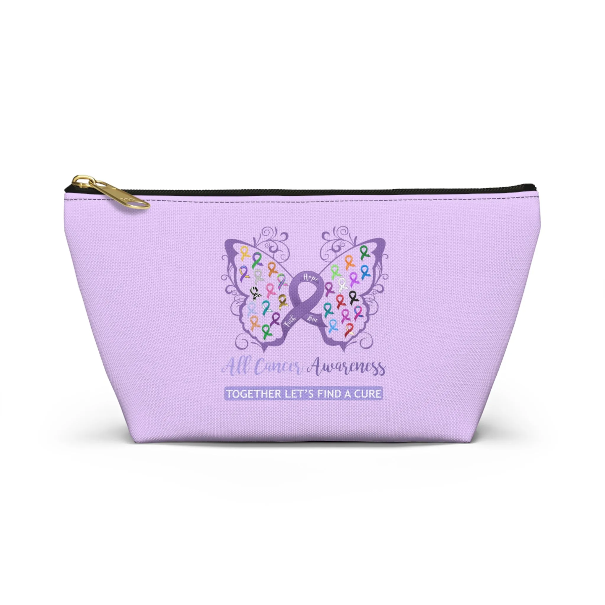All Cancer Awareness Filigree Butterfly Small "Light Lavender" T-Bottom Accessory Pouch (Dual-Sided Design)