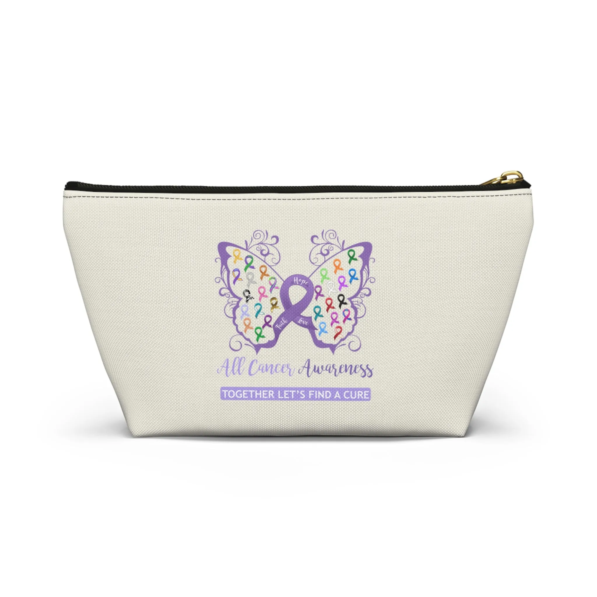 All Cancer Awareness Filigree Butterfly Small "Natural" T-Bottom Accessory Pouch (Dual-Sided Design)