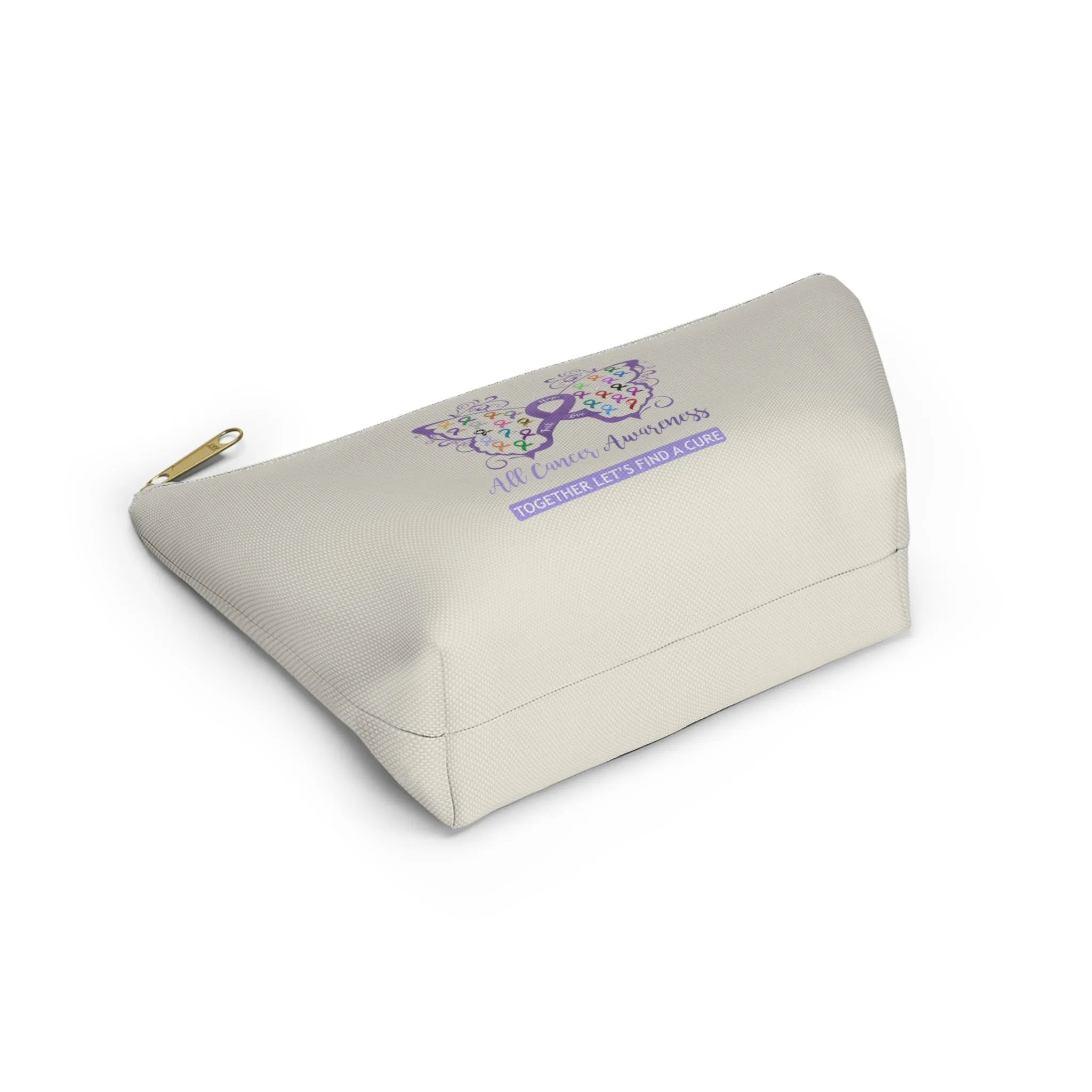 All Cancer Awareness Filigree Butterfly Small "Natural" T-Bottom Accessory Pouch (Dual-Sided Design)