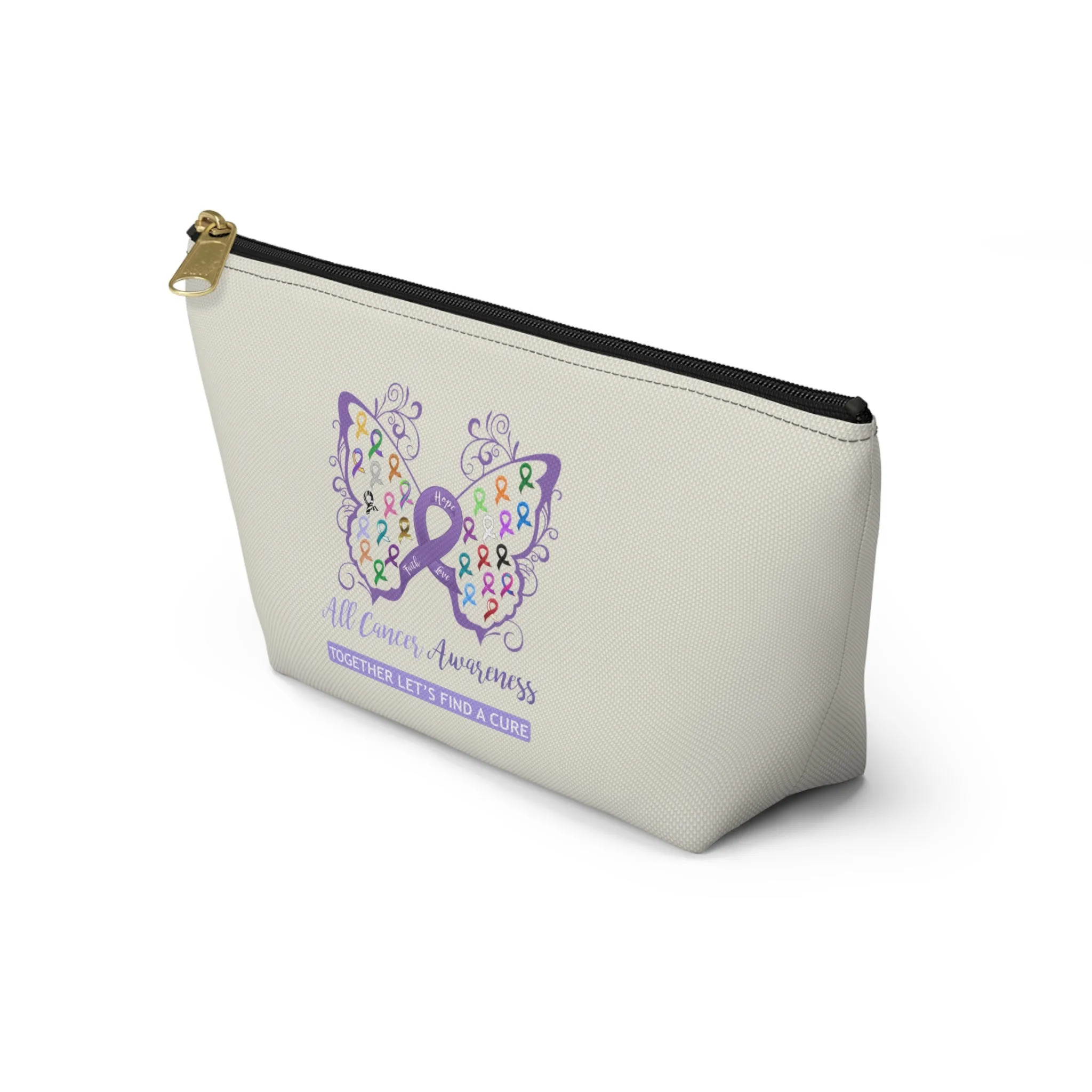 All Cancer Awareness Filigree Butterfly Small "Natural" T-Bottom Accessory Pouch (Dual-Sided Design)