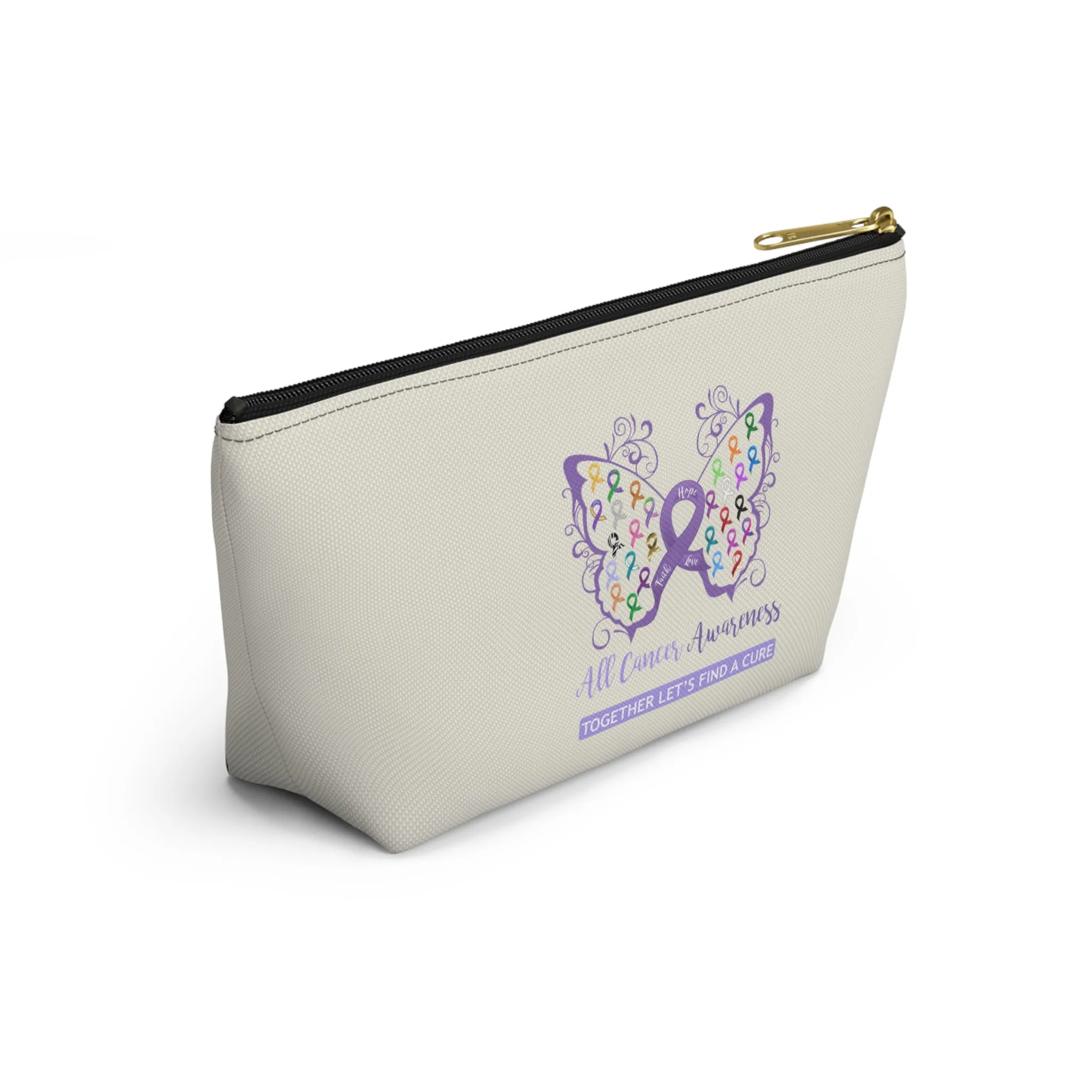 All Cancer Awareness Filigree Butterfly Small "Natural" T-Bottom Accessory Pouch (Dual-Sided Design)