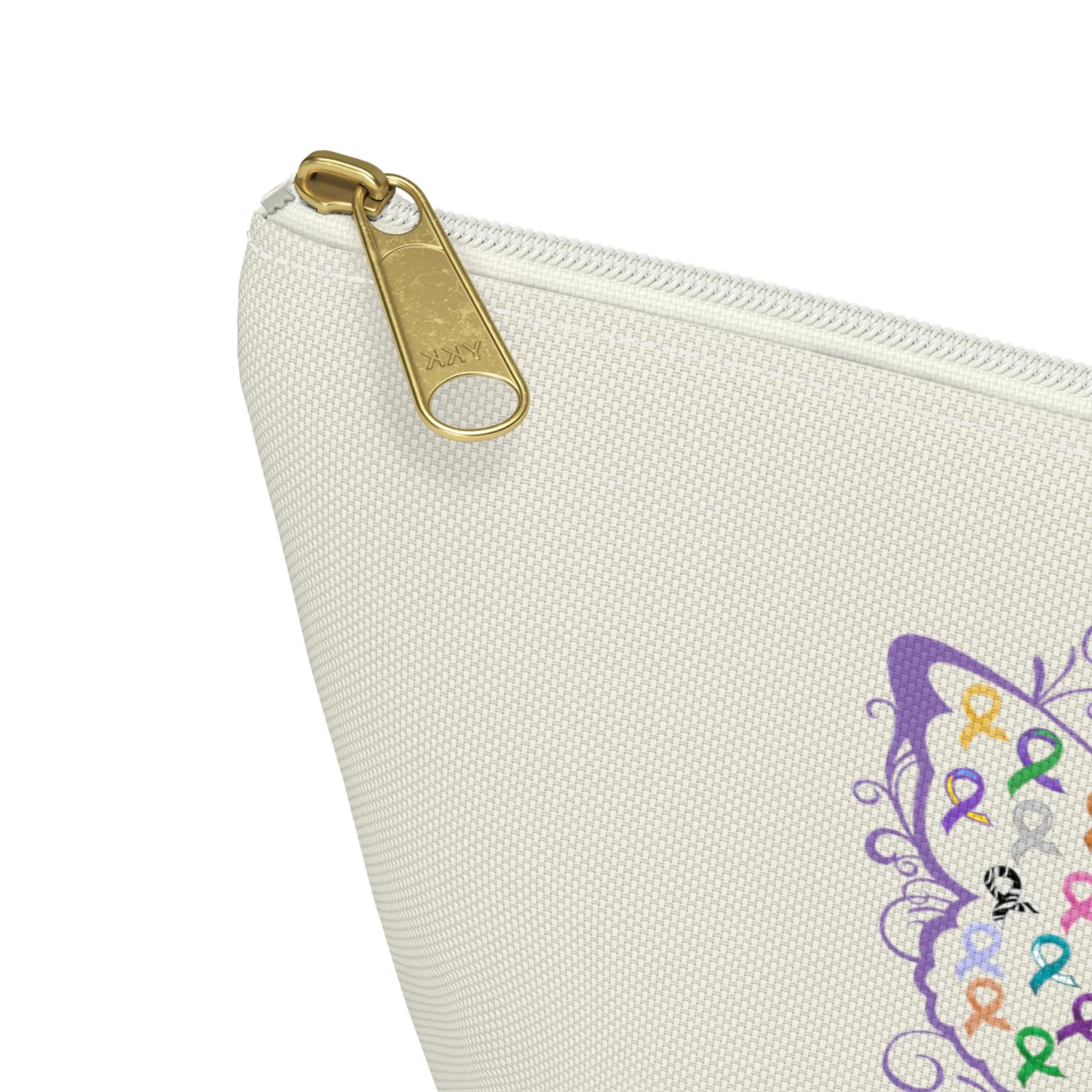 All Cancer Awareness Filigree Butterfly Small "Natural" T-Bottom Accessory Pouch (Dual-Sided Design)