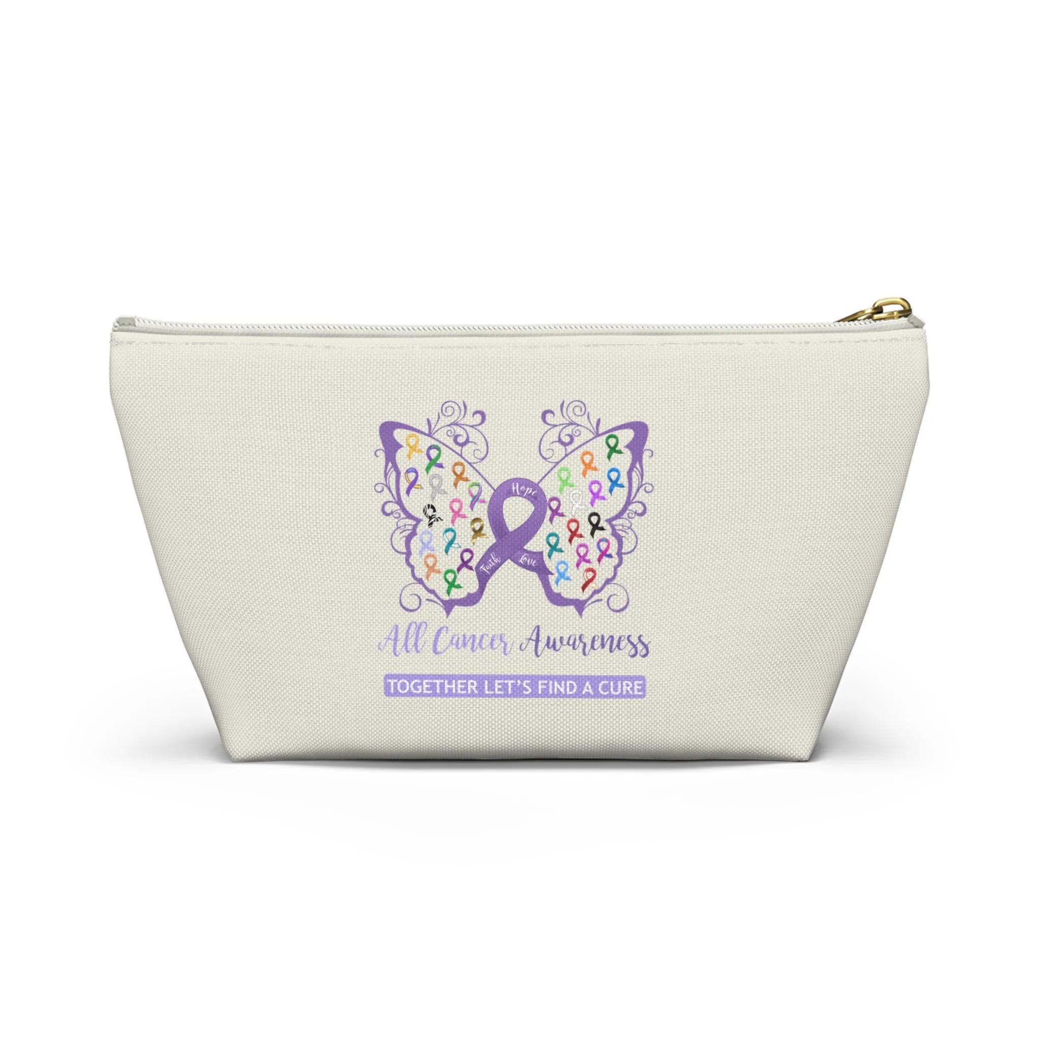 All Cancer Awareness Filigree Butterfly Small "Natural" T-Bottom Accessory Pouch (Dual-Sided Design)