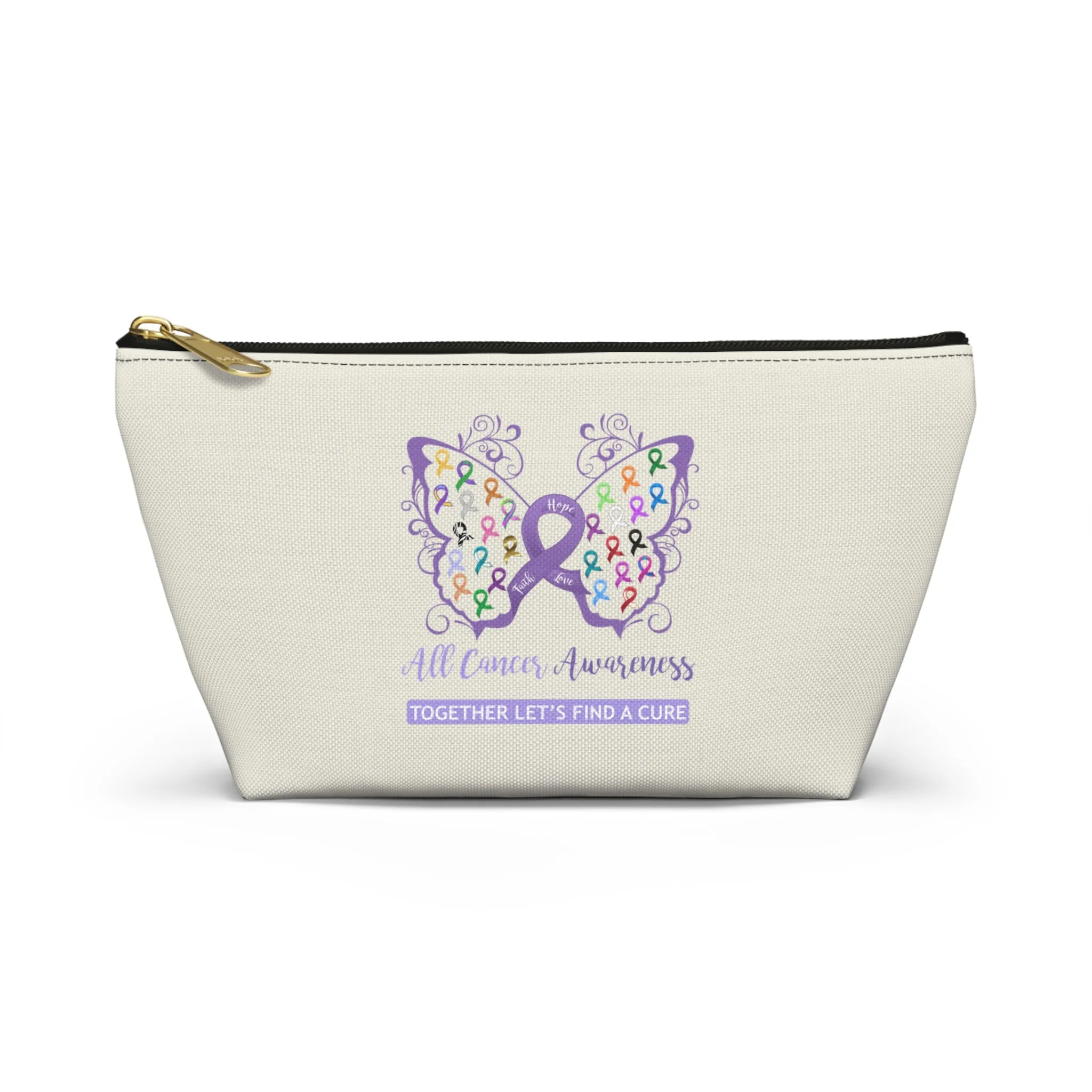 All Cancer Awareness Filigree Butterfly Small "Natural" T-Bottom Accessory Pouch (Dual-Sided Design)