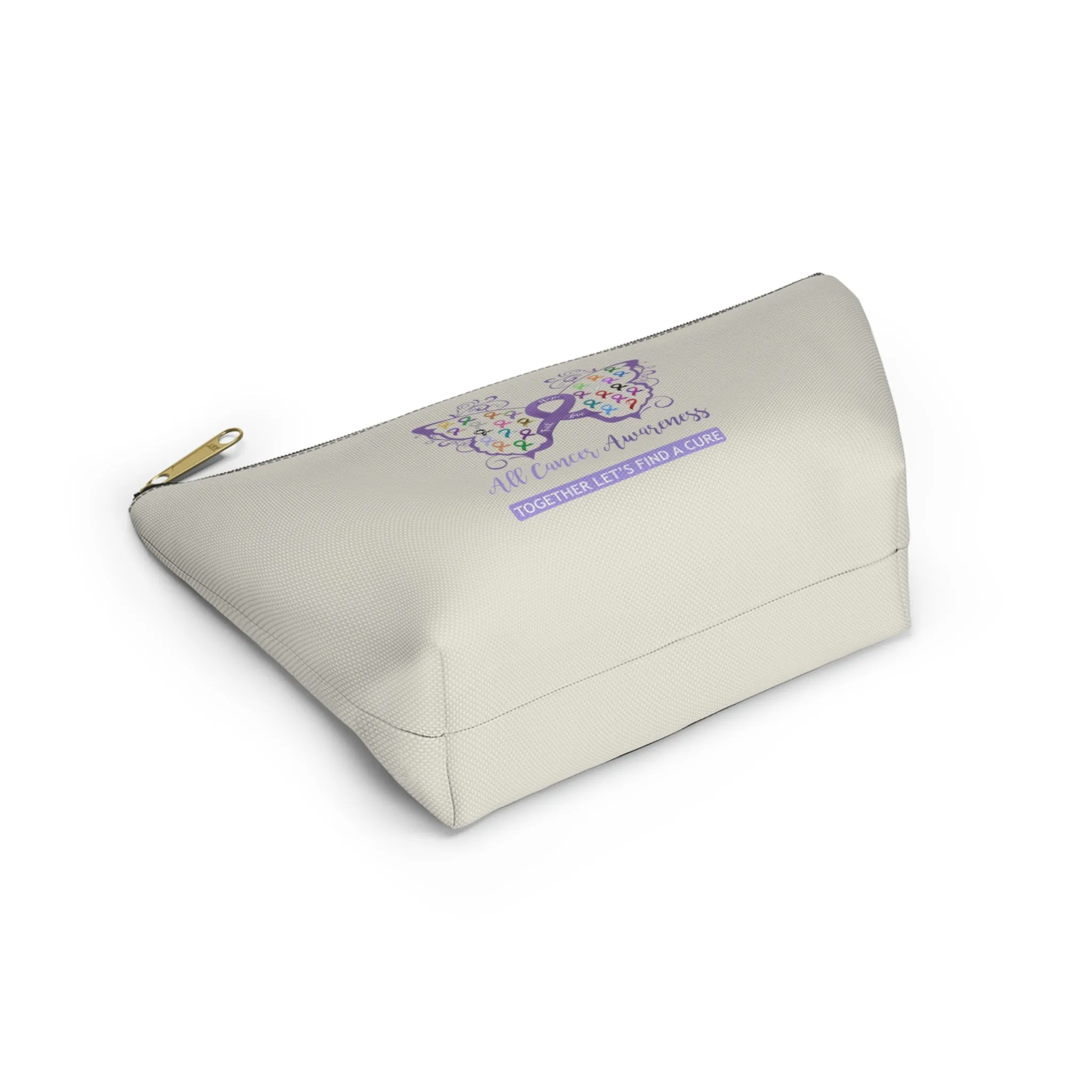 All Cancer Awareness Filigree Butterfly Small "Natural" T-Bottom Accessory Pouch (Dual-Sided Design)