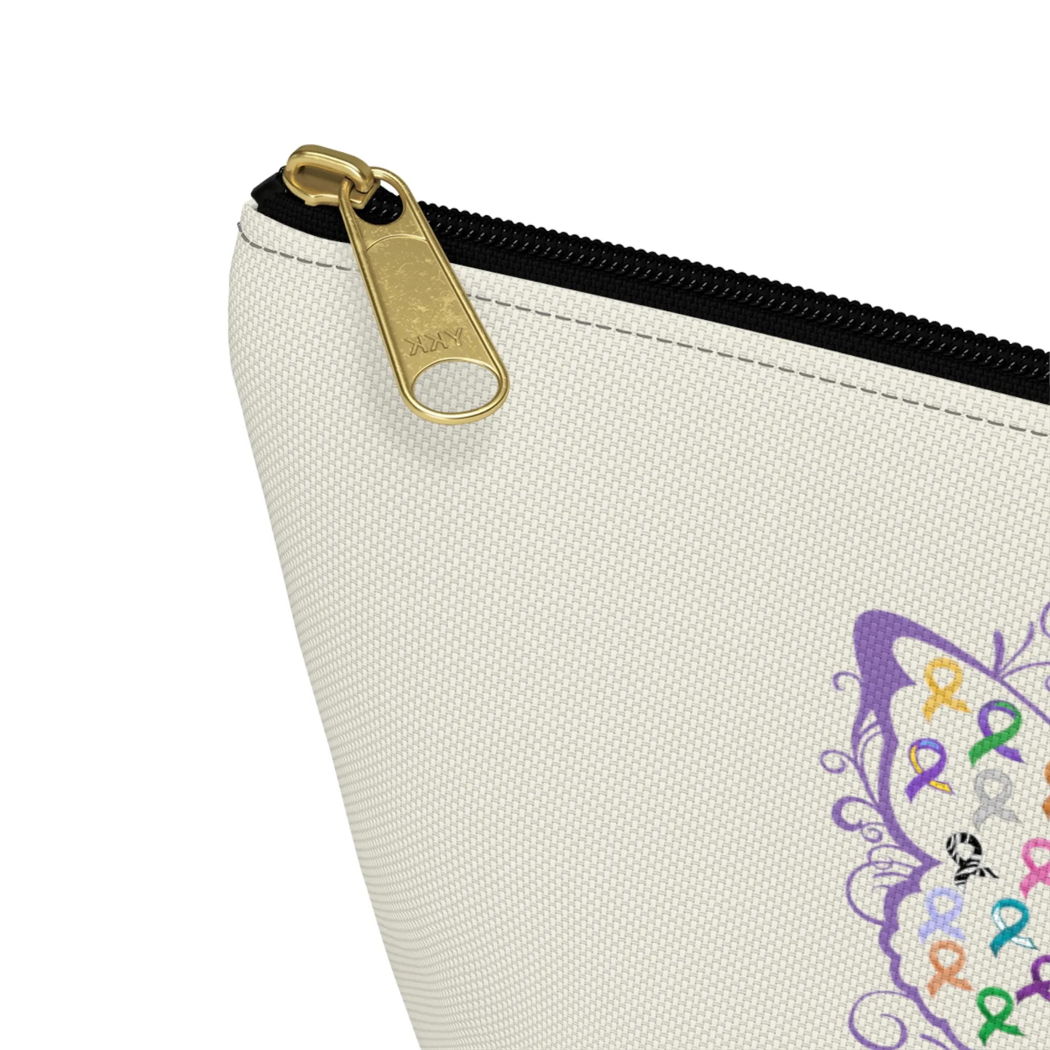 All Cancer Awareness Filigree Butterfly Small "Natural" T-Bottom Accessory Pouch (Dual-Sided Design)
