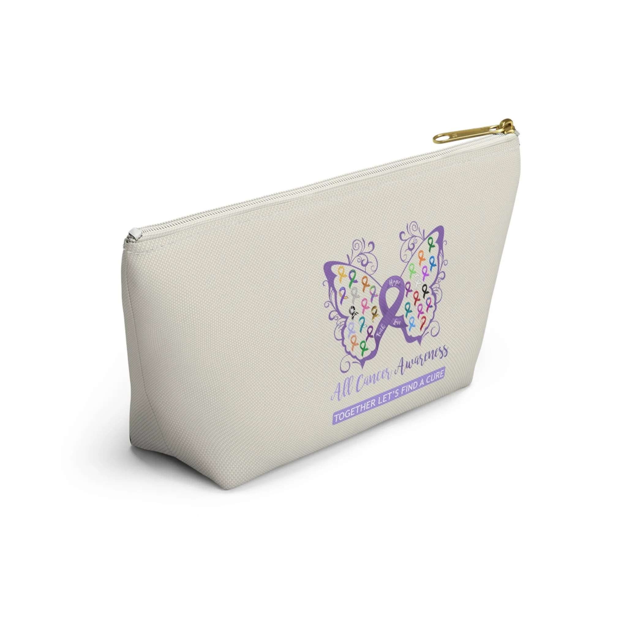 All Cancer Awareness Filigree Butterfly Small "Natural" T-Bottom Accessory Pouch (Dual-Sided Design)