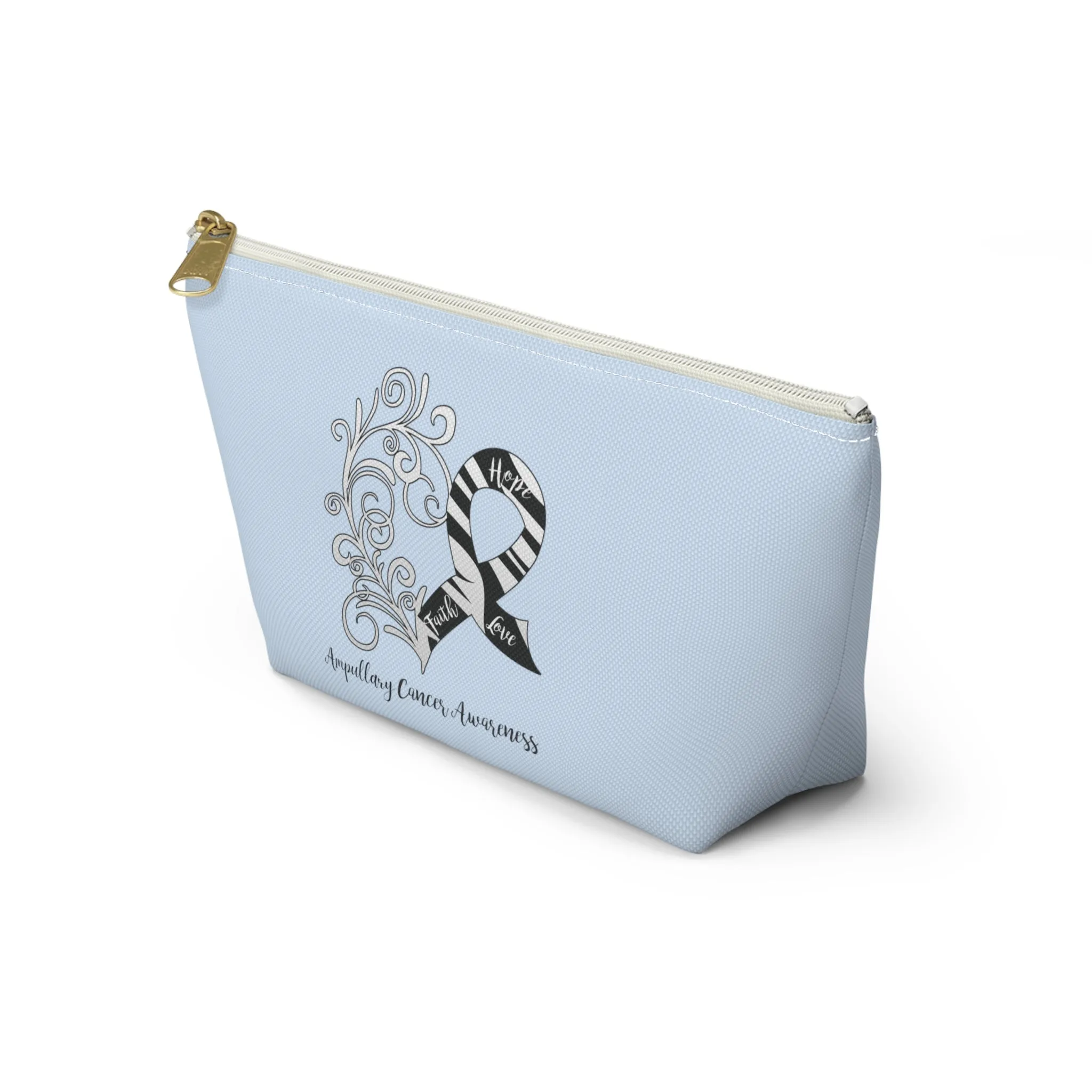 Ampullary Cancer Awareness Heart Small "Light Blue" T-Bottom Accessory Pouch (Dual-Sided Design)