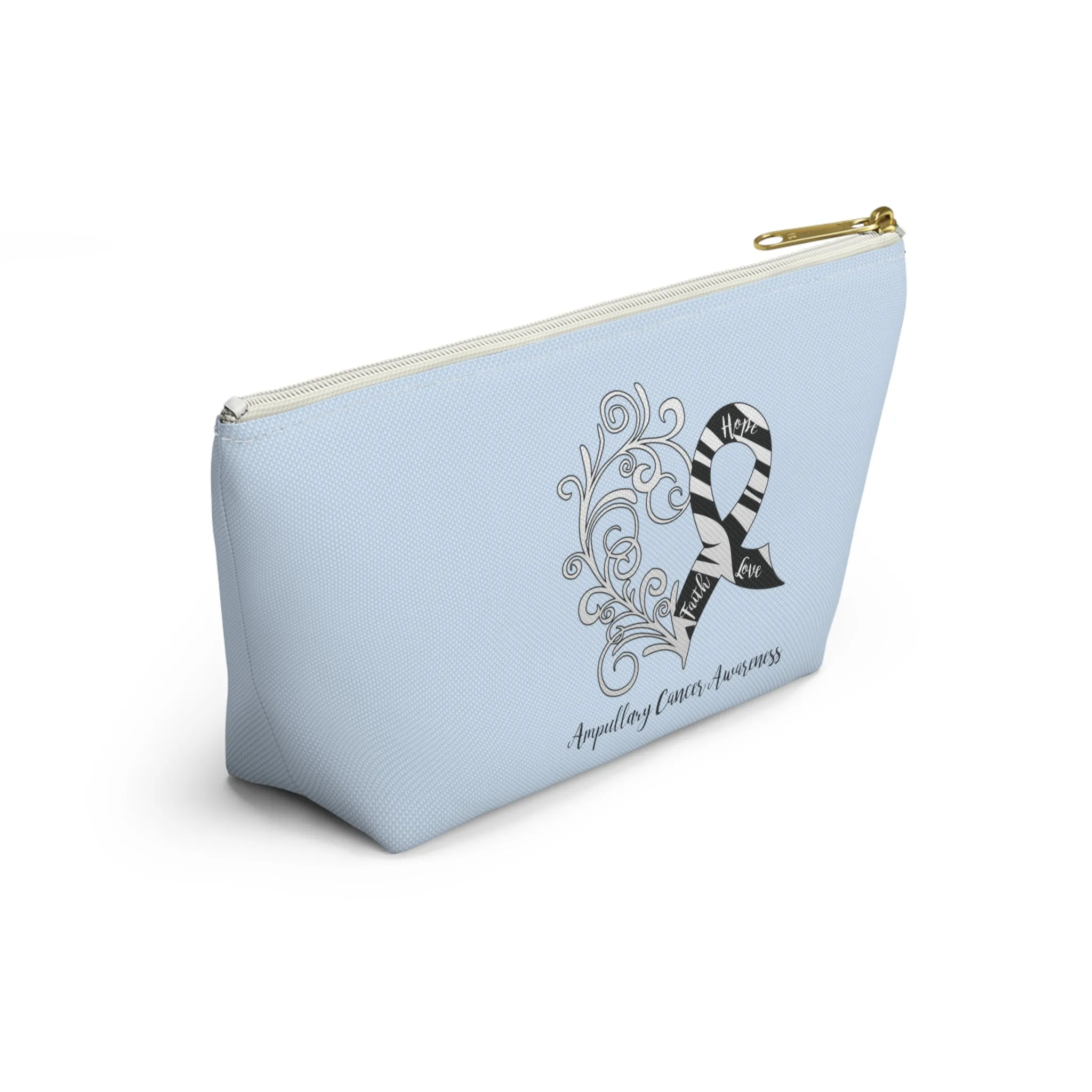 Ampullary Cancer Awareness Heart Small "Light Blue" T-Bottom Accessory Pouch (Dual-Sided Design)