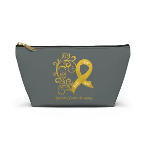 Appendix Cancer Awareness Heart "Dark Grey" T-Bottom Accessory Pouch (Dual-Sided Design)