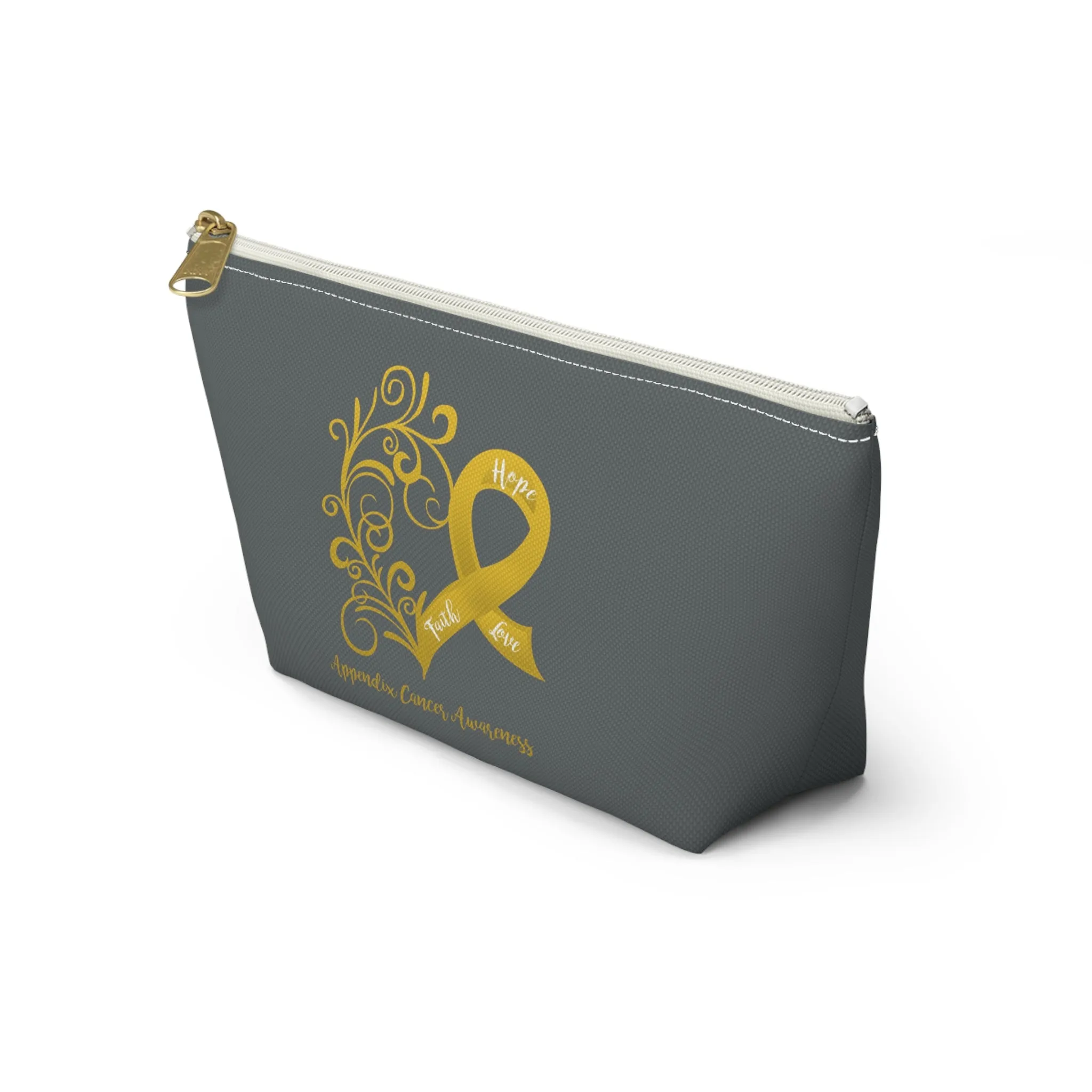Appendix Cancer Awareness Heart "Dark Grey" T-Bottom Accessory Pouch (Dual-Sided Design)