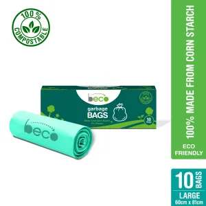 Beco Compostable Large 24 X 32 Inches Garbage Bags/Trash Bags/Dustbin Bags 10 Pieces - Pack of 3