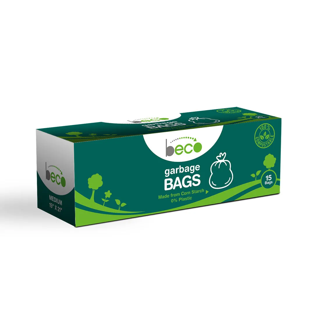 Beco Compostable Medium 19 X 21 Inches Garbage Bags/Trash Bags/Dustbin Bags 15 Pieces - Pack of 3