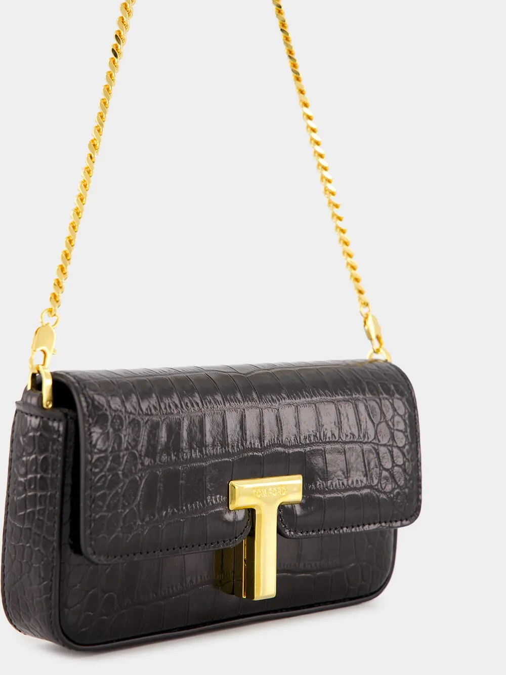 Black Croc-Embossed Mini Bag
