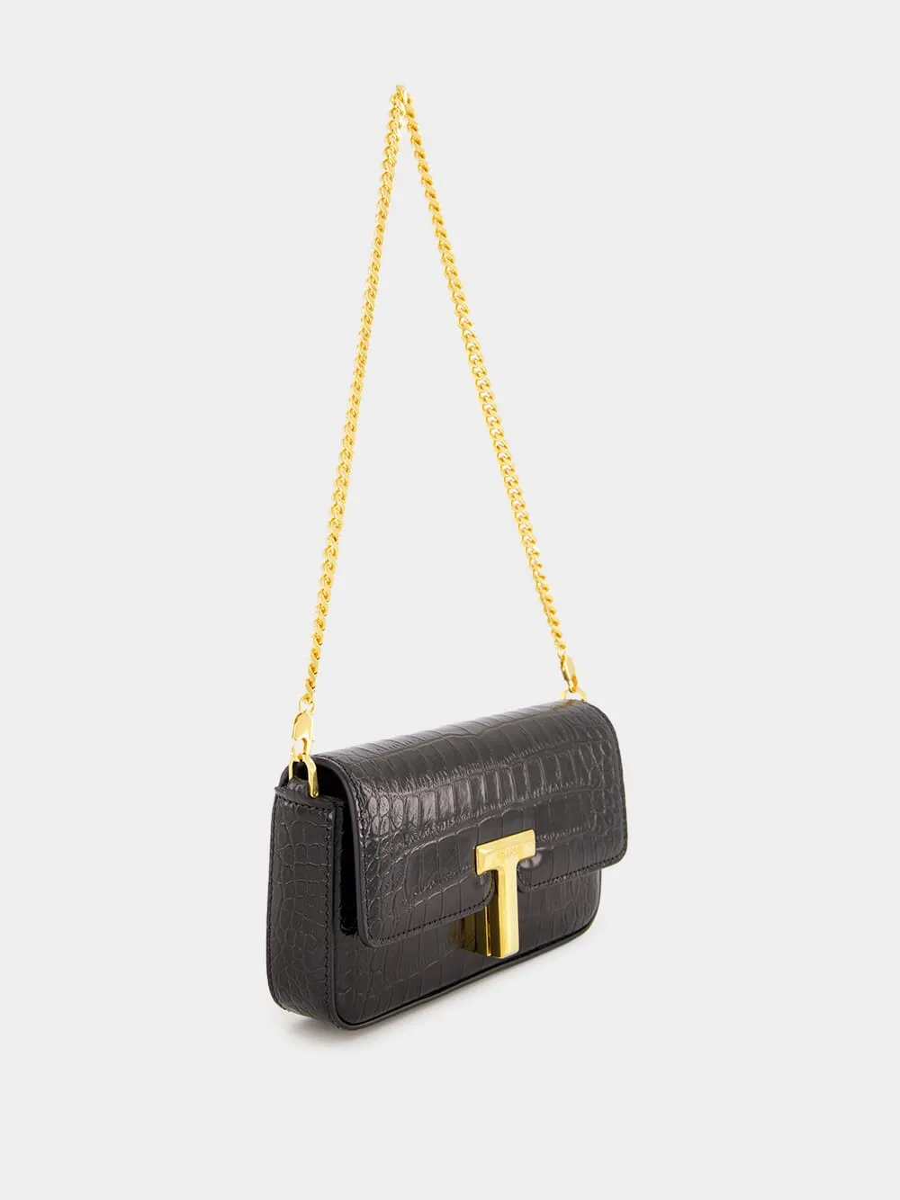 Black Croc-Embossed Mini Bag