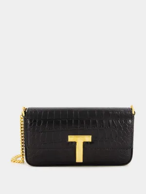 Black Croc-Embossed Mini Bag