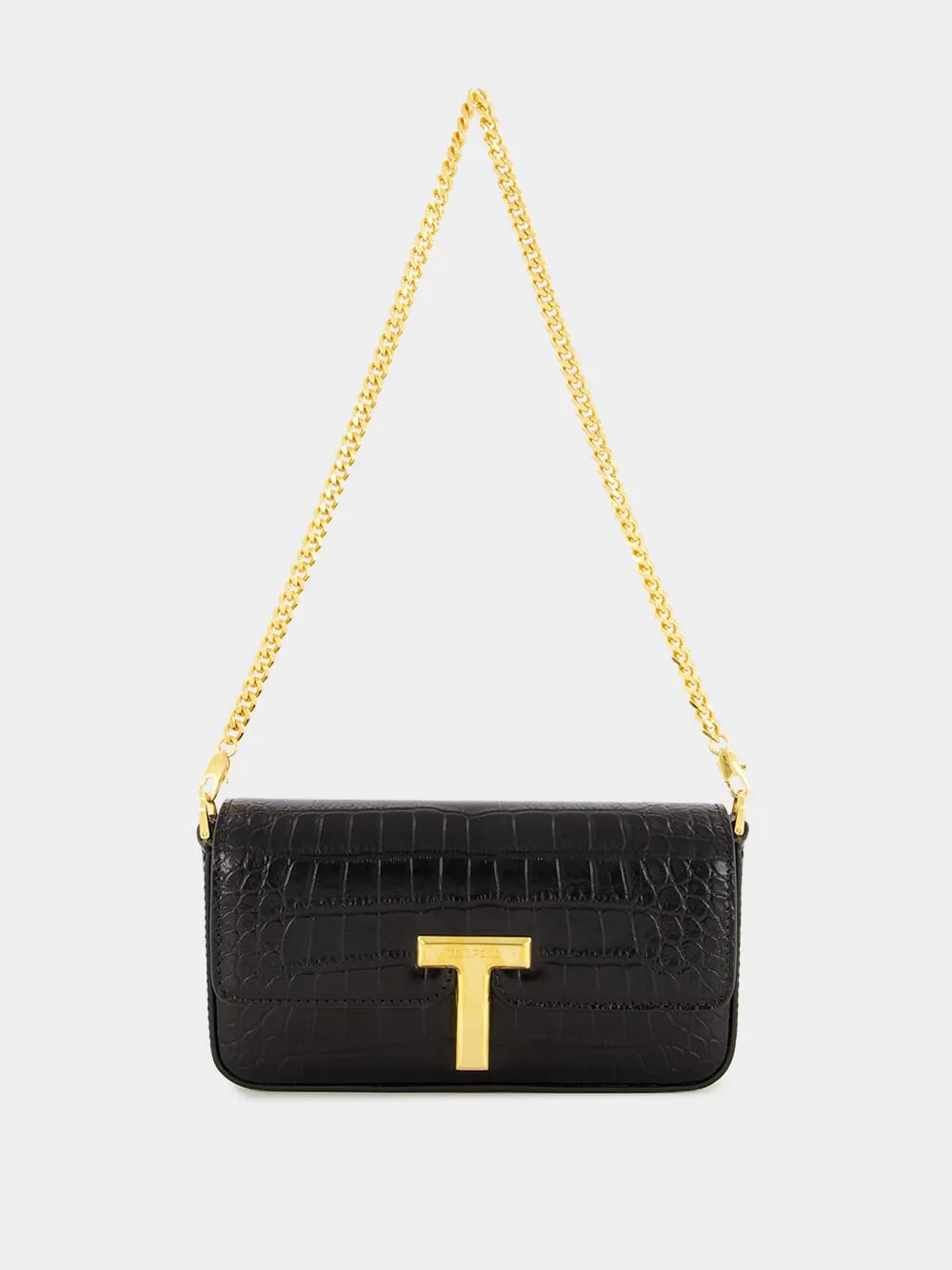 Black Croc-Embossed Mini Bag