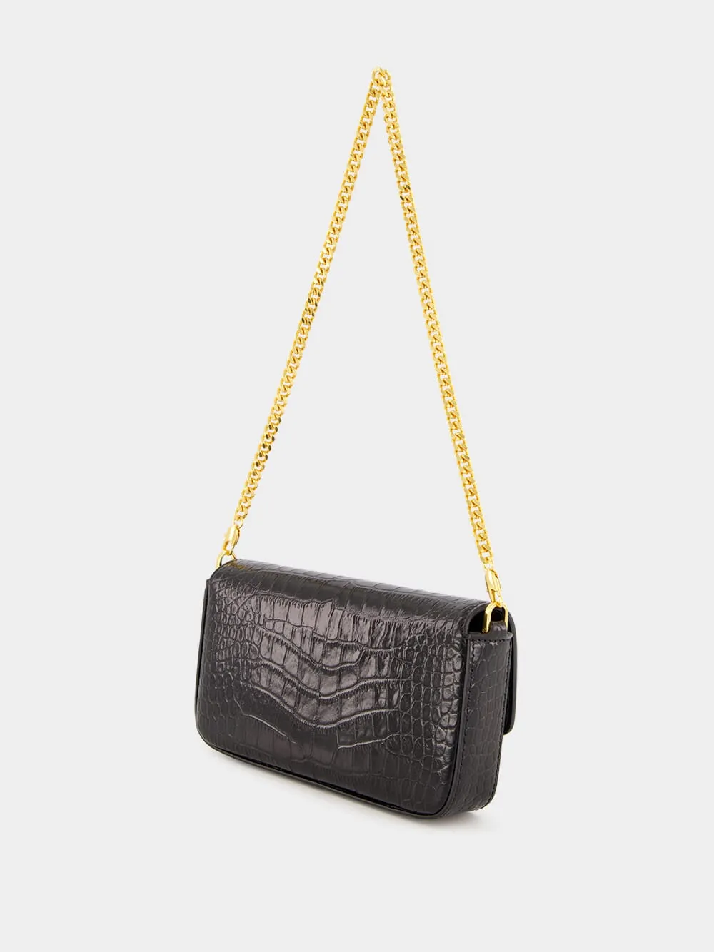 Black Croc-Embossed Mini Bag