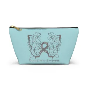 Brain Cancer Awareness Filigree Butterfly Small "Light Teal" T-Bottom Accessory Pouch (Dual-Sided Design)