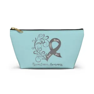 Brain Cancer Awareness Heart Small "Light Teal" T-Bottom Accessory Pouch (Dual-Sided Design)