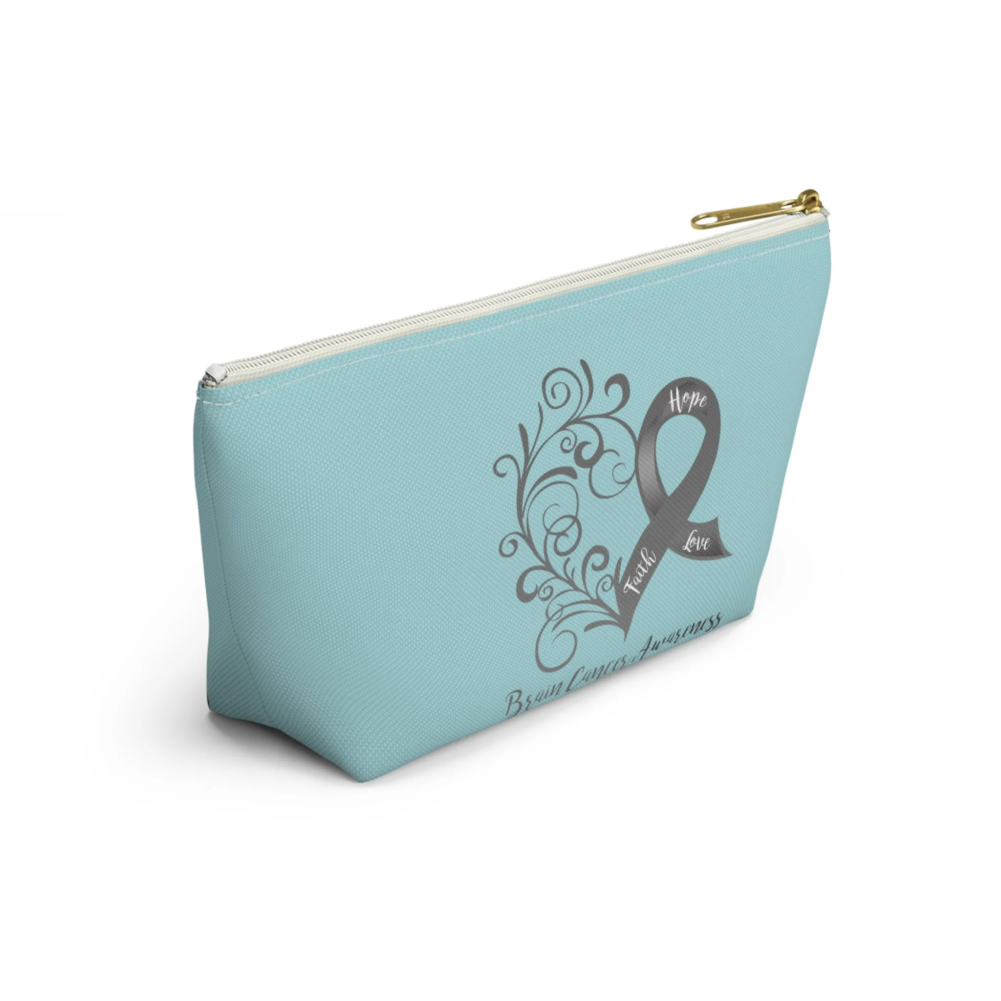 Brain Cancer Awareness Heart Small "Light Teal" T-Bottom Accessory Pouch (Dual-Sided Design)