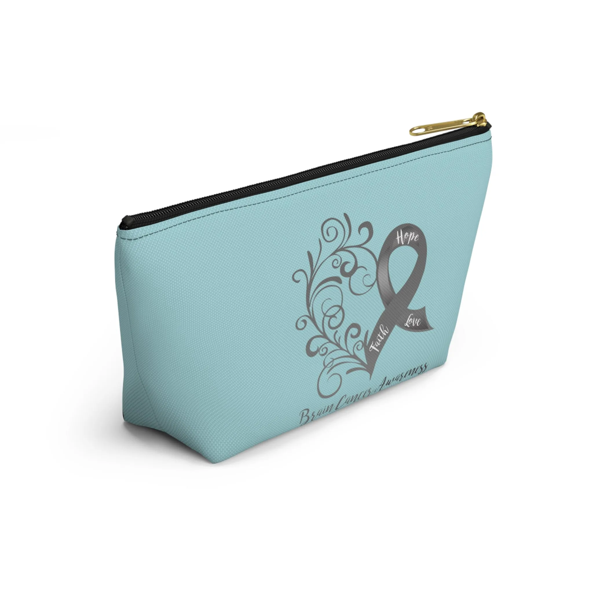 Brain Cancer Awareness Heart Small "Light Teal" T-Bottom Accessory Pouch (Dual-Sided Design)