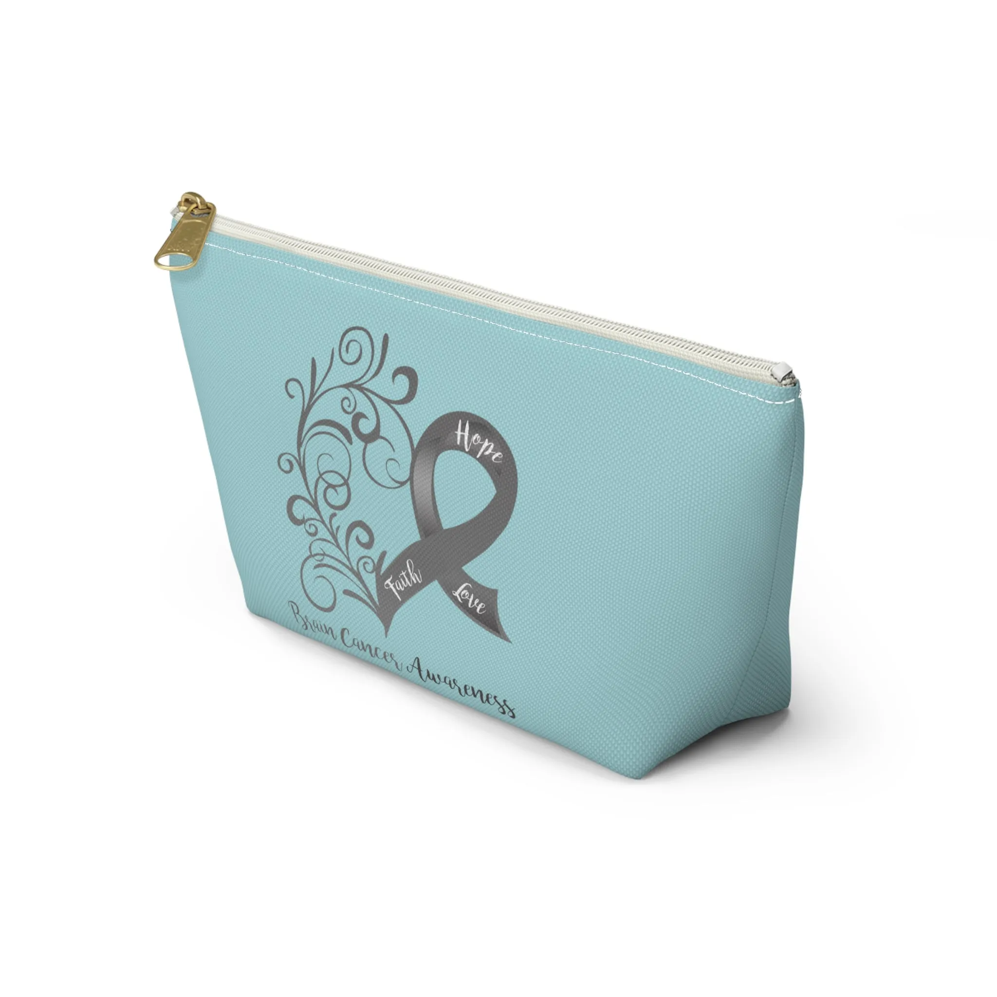 Brain Cancer Awareness Heart Small "Light Teal" T-Bottom Accessory Pouch (Dual-Sided Design)
