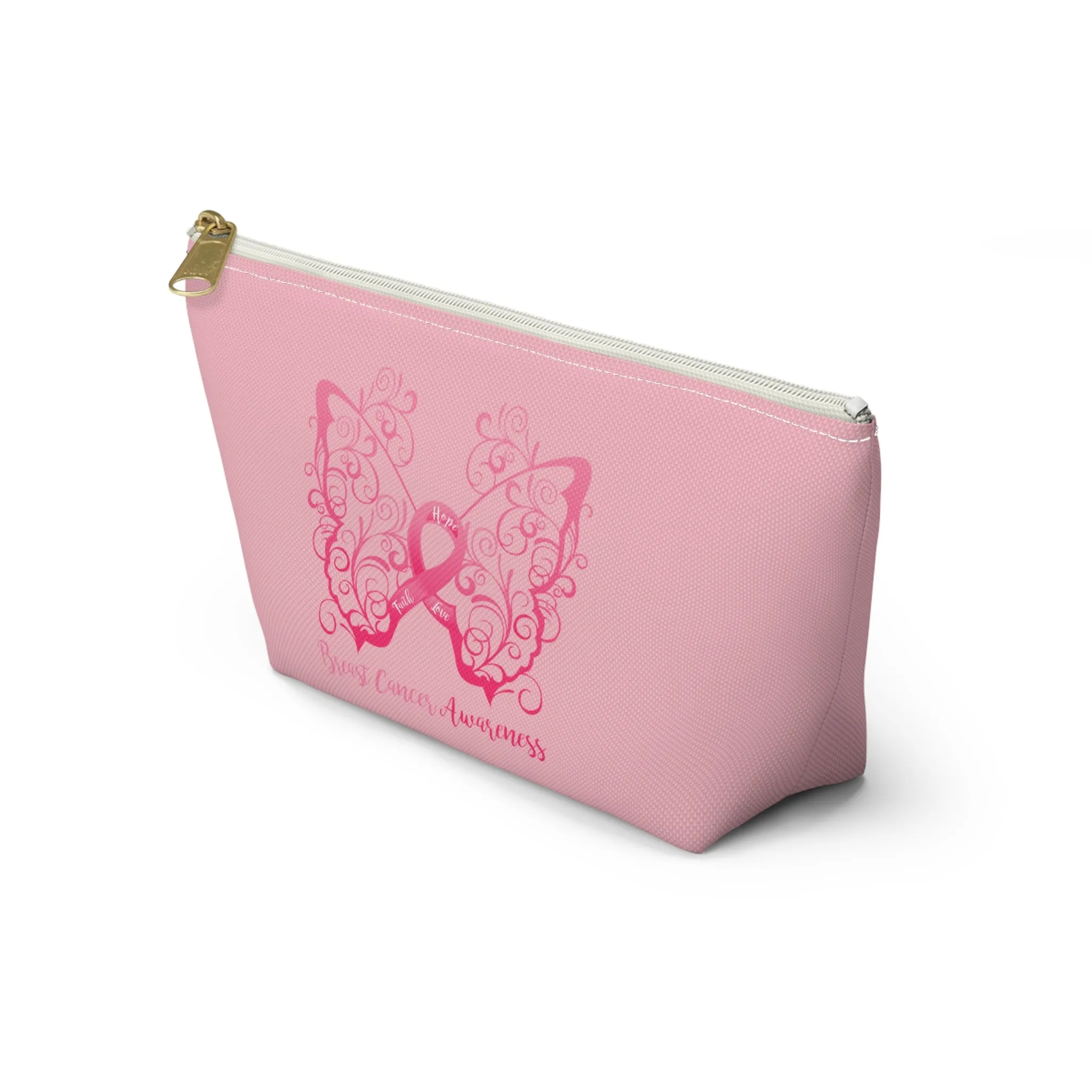Breast Cancer Awareness Filigree Butterfly Small "Pink" T-Bottom Accessory Pouch (Dual-Sided Design)