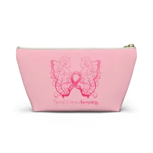 Breast Cancer Awareness Filigree Butterfly Small "Pink" T-Bottom Accessory Pouch (Dual-Sided Design)