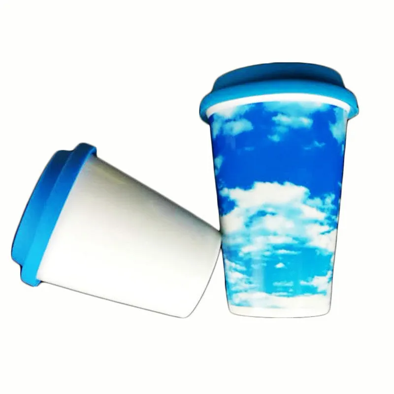 Ceramic handleless silicone lid travel cup custom logo