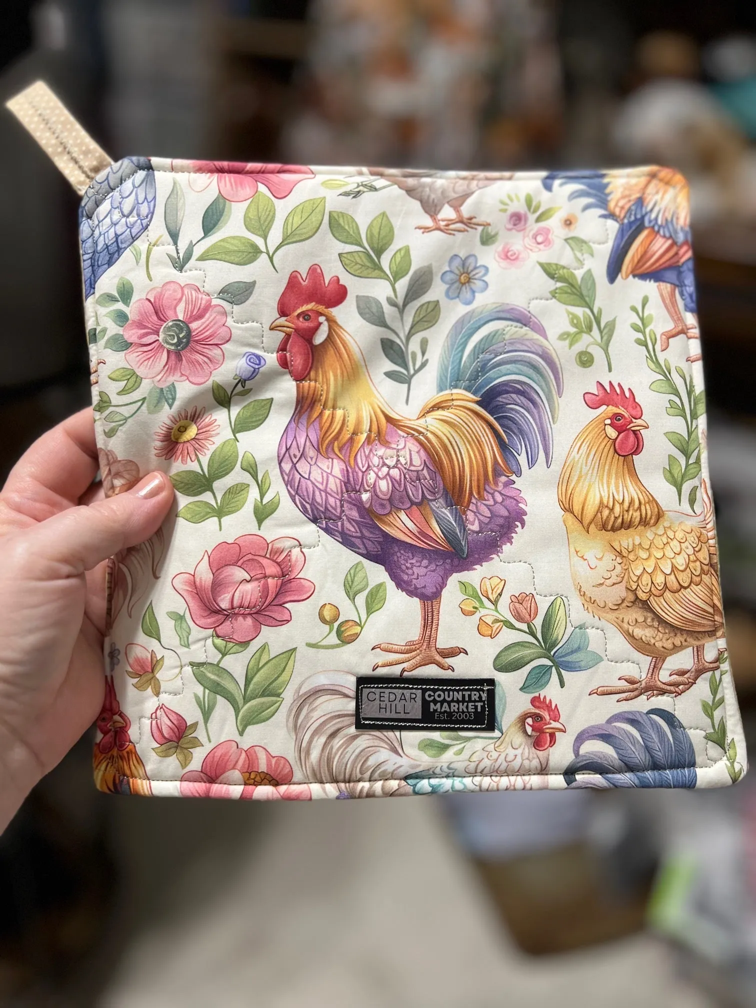Colorful Rooster Pot Holders/Trivets with Loop - Multi