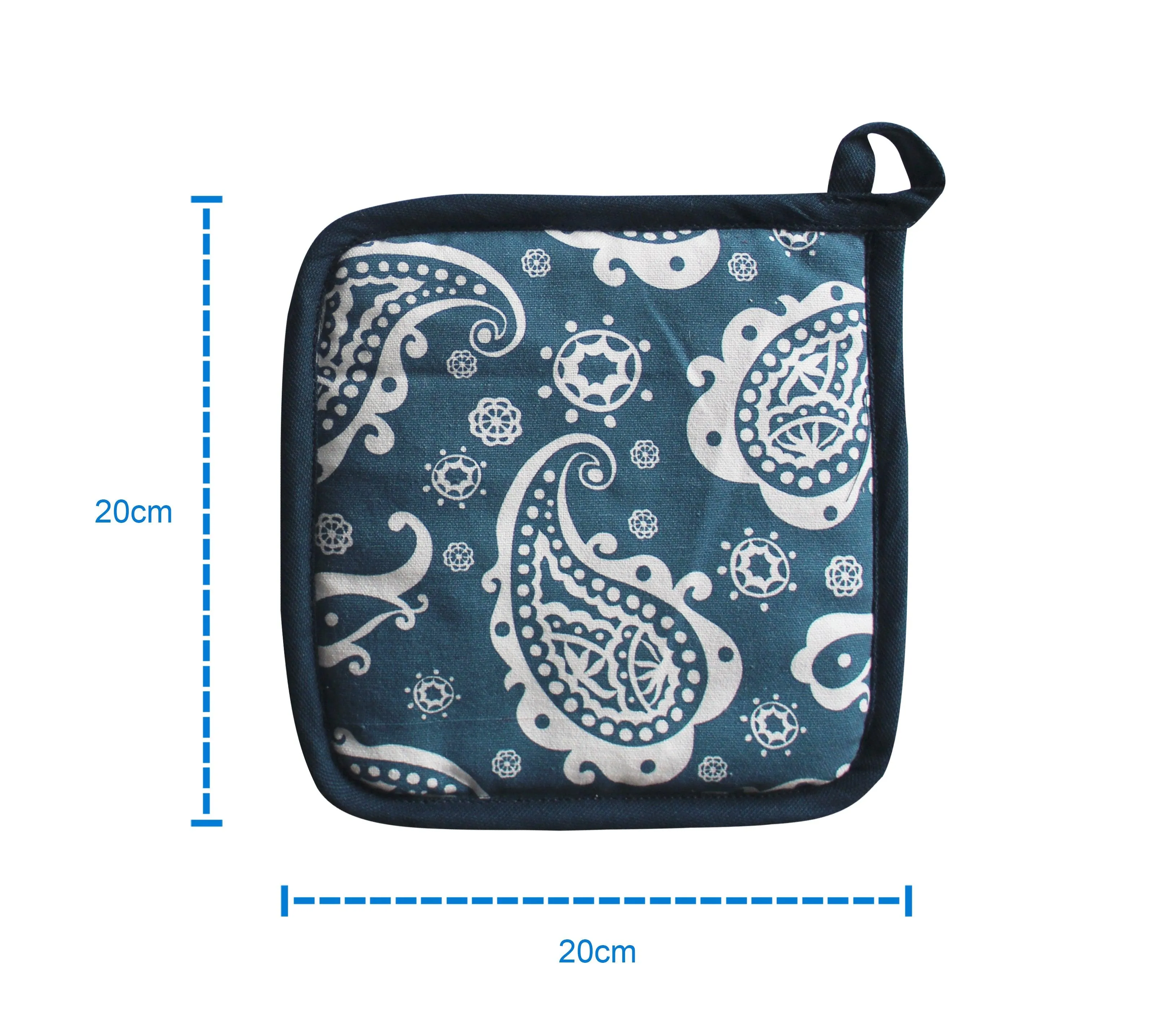 Cotton Blue Paislay Pot Holders Pack Of 3