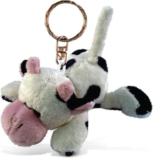 DolliBu Cow Stuffed Animal Keychain Plush - Soft Cow Plush Farm Animal Keychain, Cute Keychain Charm For Farm Animal Plush Lovers, Kids Keychains for Backpacks, Cow Toy Plush Metal Key Ring - 4 inches