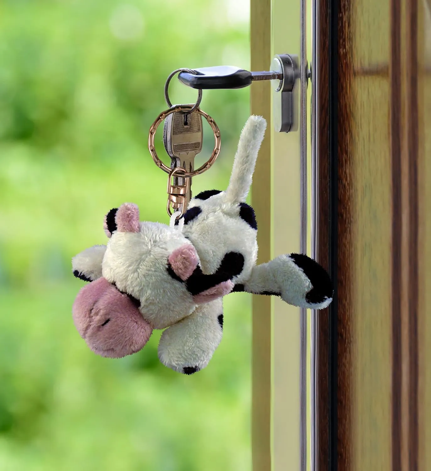 DolliBu Cow Stuffed Animal Keychain Plush - Soft Cow Plush Farm Animal Keychain, Cute Keychain Charm For Farm Animal Plush Lovers, Kids Keychains for Backpacks, Cow Toy Plush Metal Key Ring - 4 inches