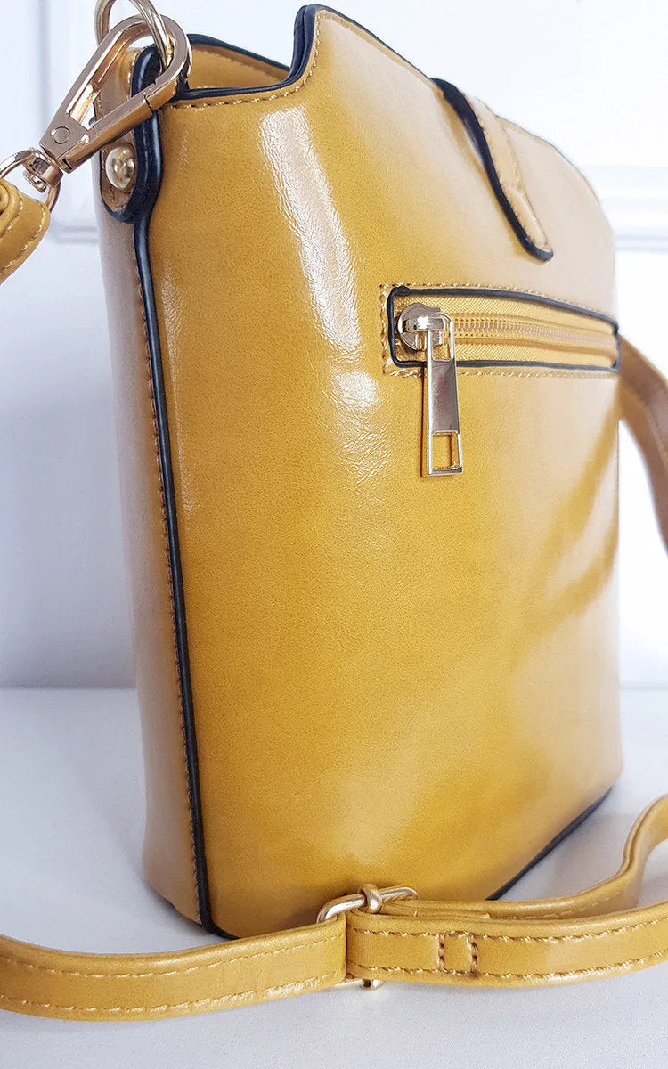Faux Leather Crossbody Bag with Gold Detail and Adjustable Strap