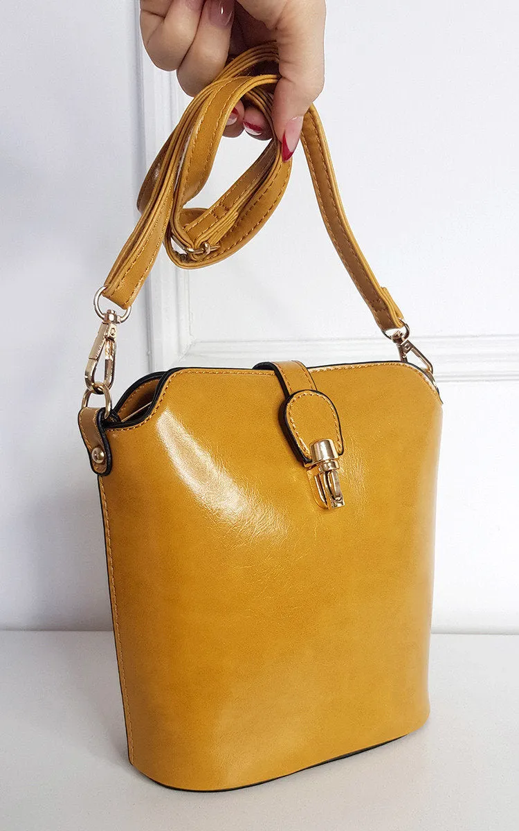 Faux Leather Crossbody Bag with Gold Detail and Adjustable Strap